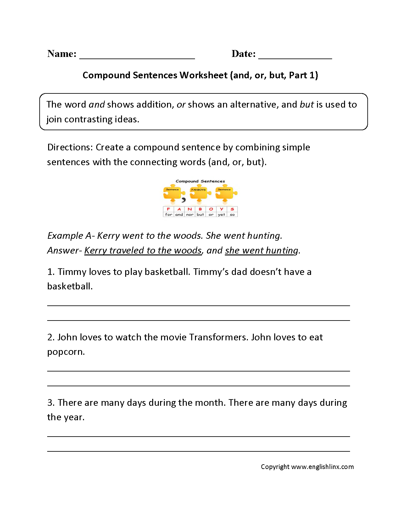 Englishlinx | Sentences Worksheets | Compound Sentences inside Free Printable Worksheets on Simple Compound and Complex Sentences