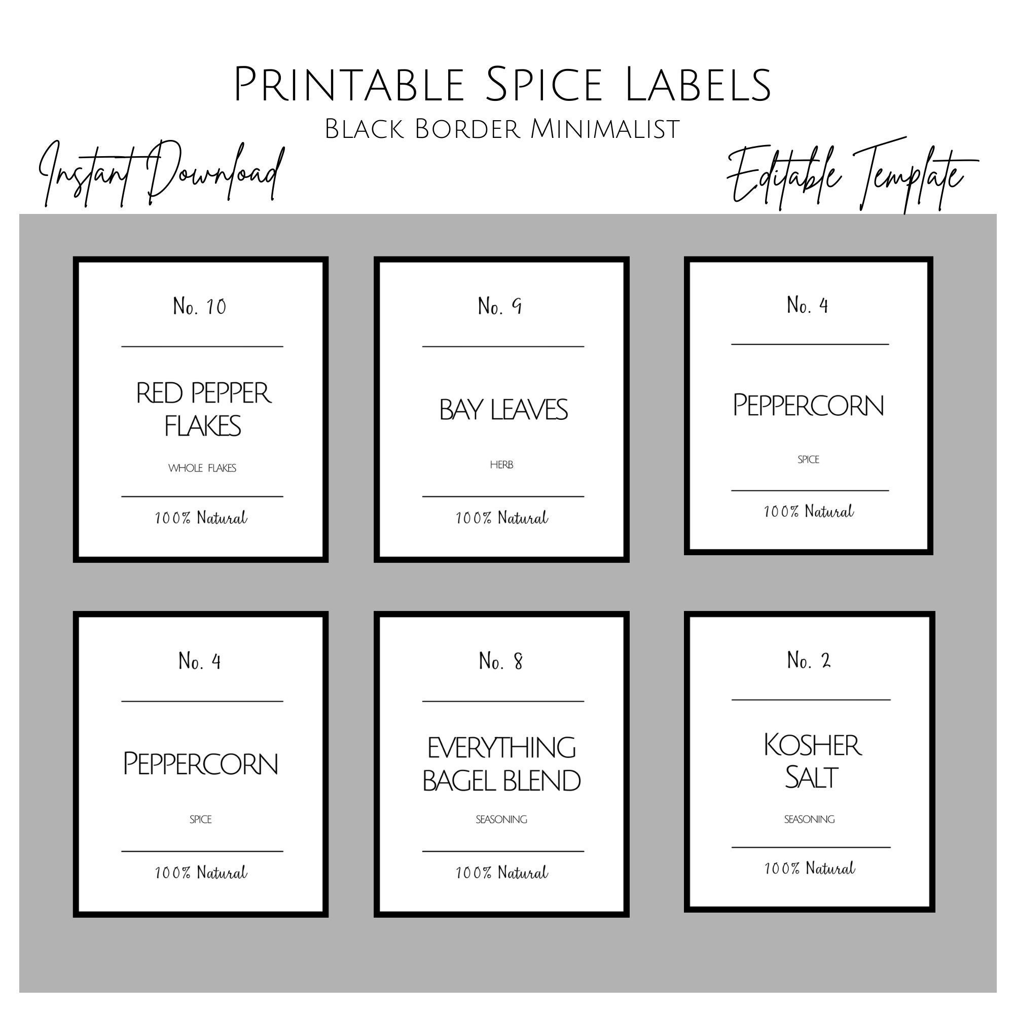 Everyday Low Prices Spice Jar Label Template 3 Sizes Minimalist with regard to Free Printable Spice Labels