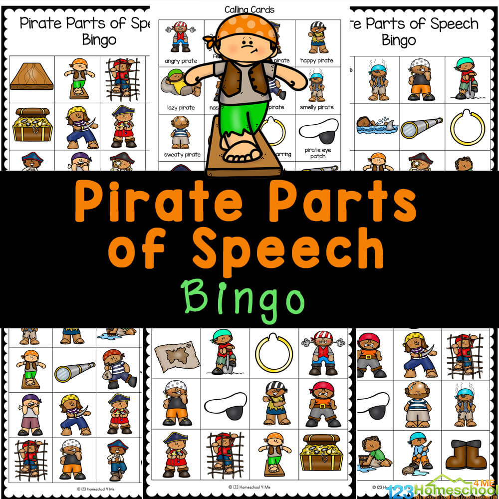 🏴‍☠️ Free Printable Pirate Parts Of Speech Bingo Game pertaining to Free Printable Parts of Speech Bingo