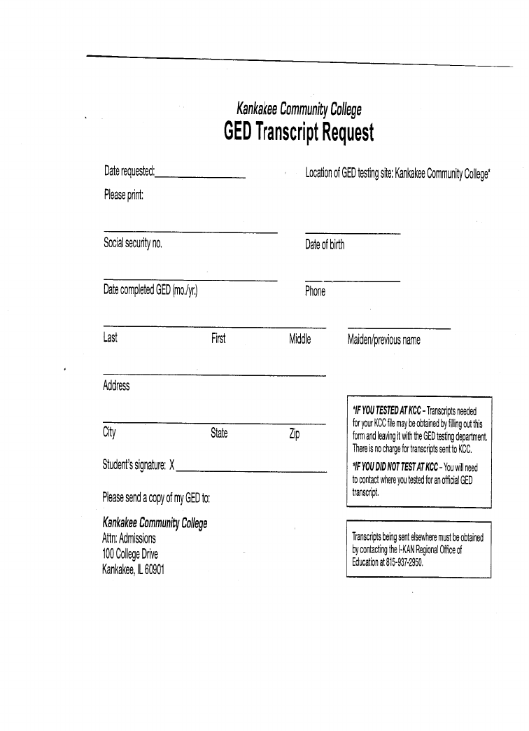 Fill - Free Fillable Ged Transcript Form (Kankakee Community in Free Printable Ged Transcripts