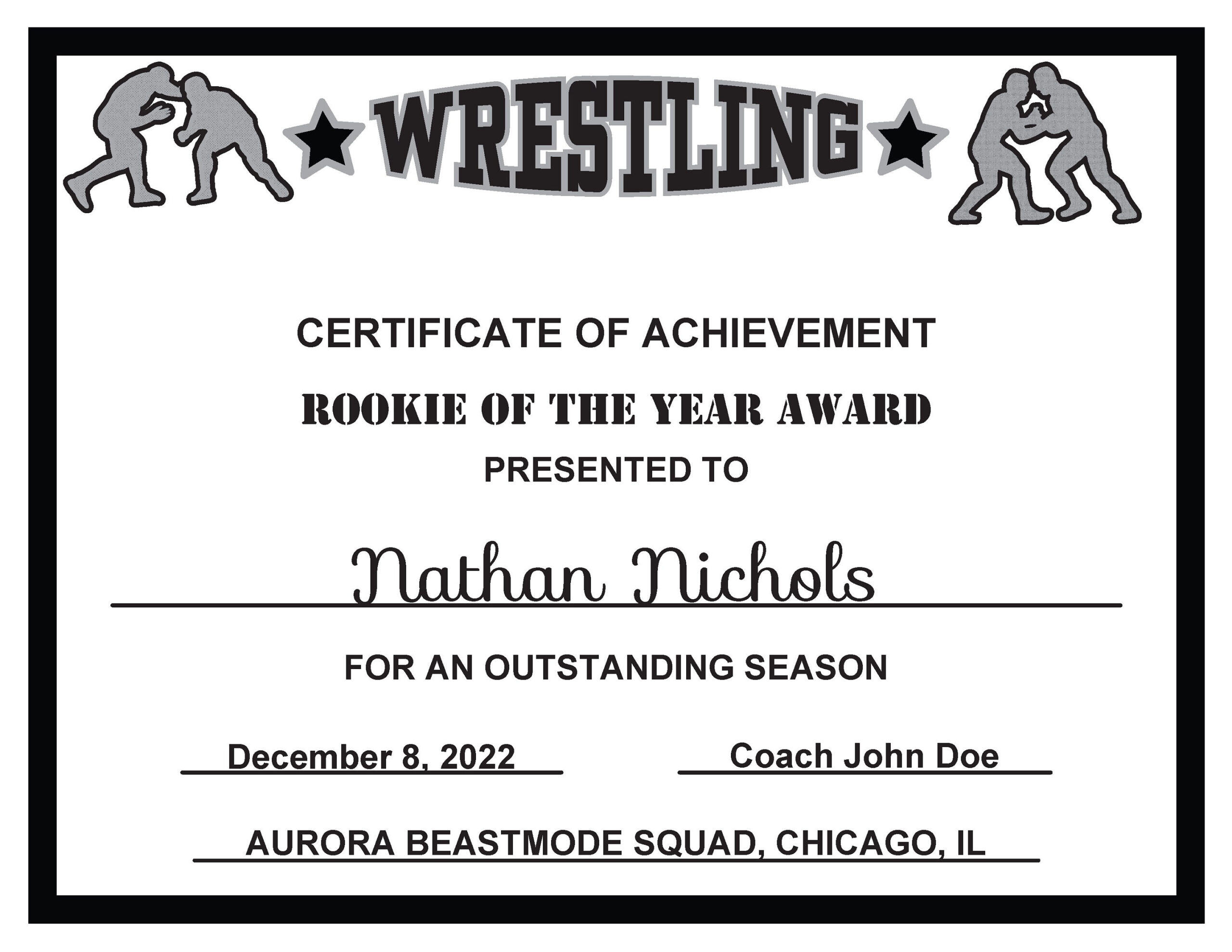 Fillable/Editable Text Pdf Wrestling Certificate Award Download throughout Free Printable Wrestling Certificates