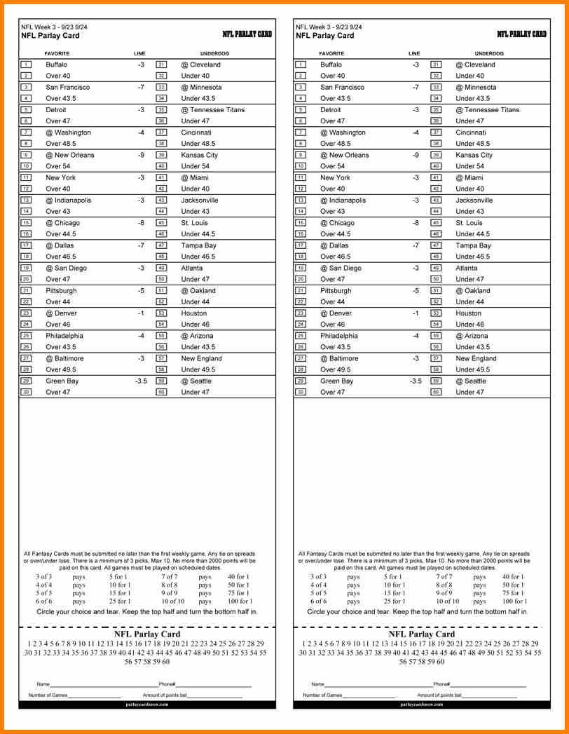 Football Parlay Sheets Mael Modern Decor Pertaining To Football for Free Printable Parlay Cards