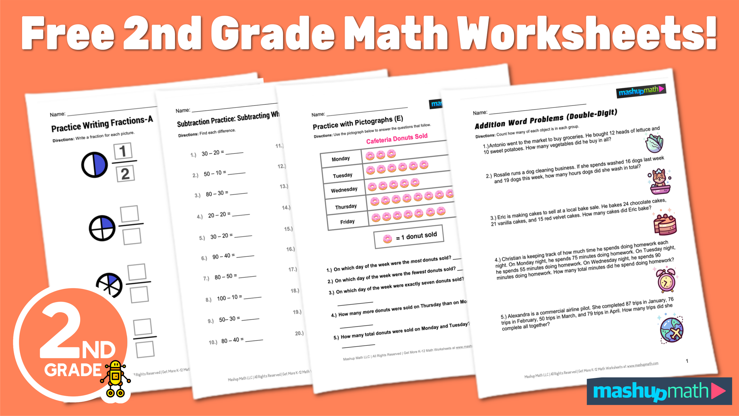 Free 2Nd Grade Math Worksheets—Printable W/ Answers — Mashup Math for Free Printable Math Workbooks