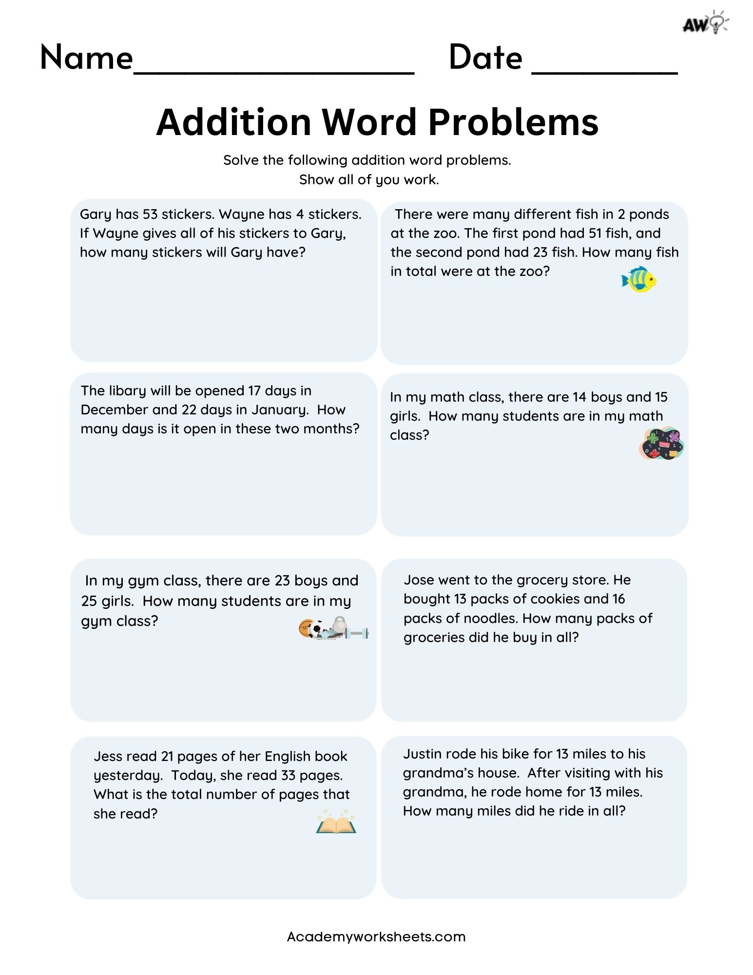 Free Addition Word Problems 1-2 Digit Sums To 99 - Academy Worksheets within Free Printable Math Worksheets Word Problems First Grade