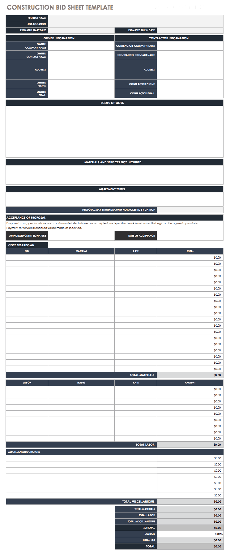 Free Bid Proposal Templates | Smartsheet within Free Printable Proposal Forms