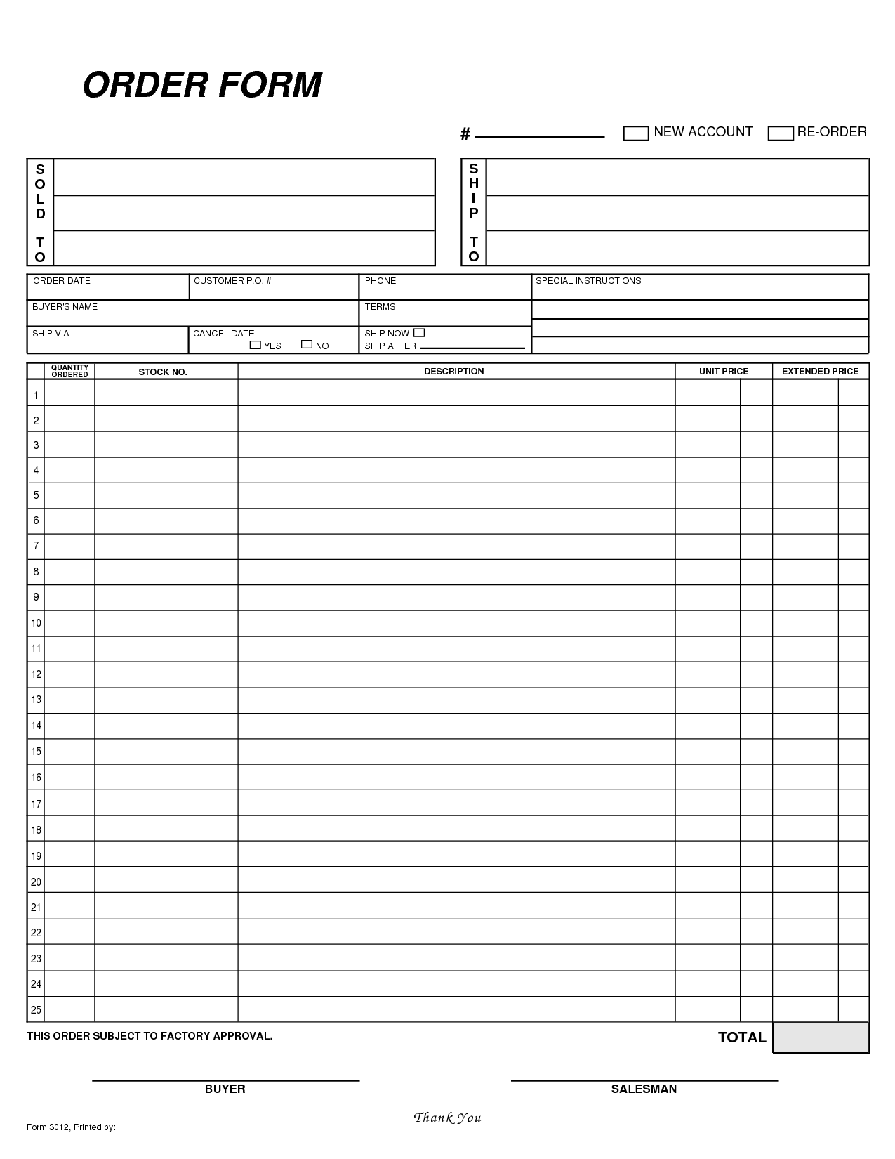 Free Blank Order Form Template in Free Printable Order Forms