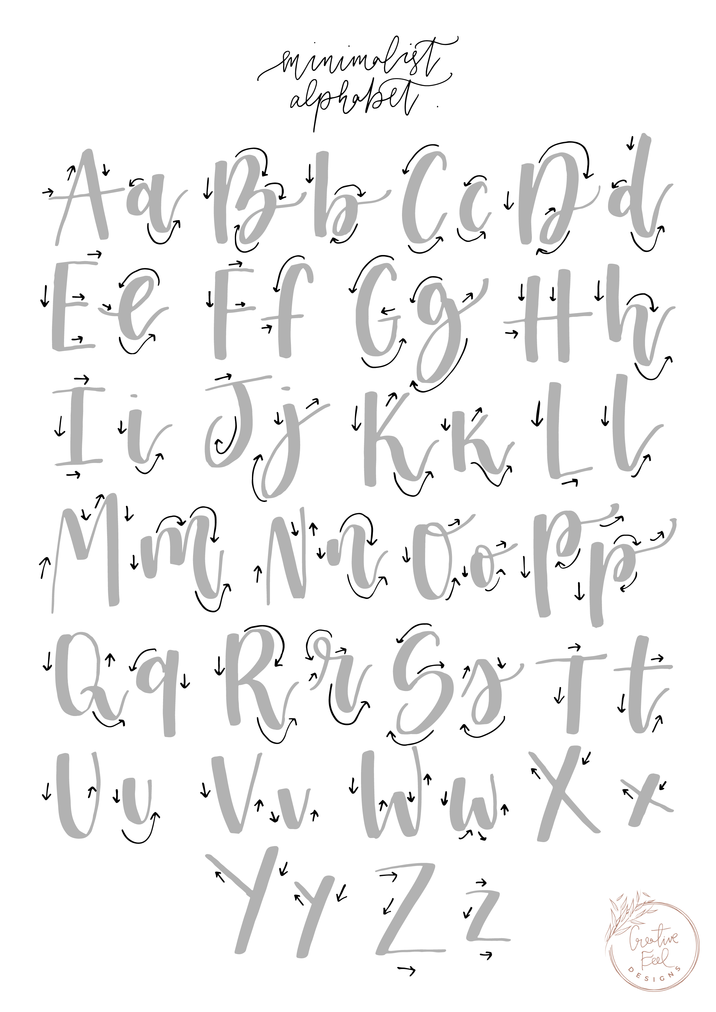 Free Brush Lettering Practice Sheet - Minimalist Alphabet - Modern in Modern Calligraphy Practice Sheets Printable Free