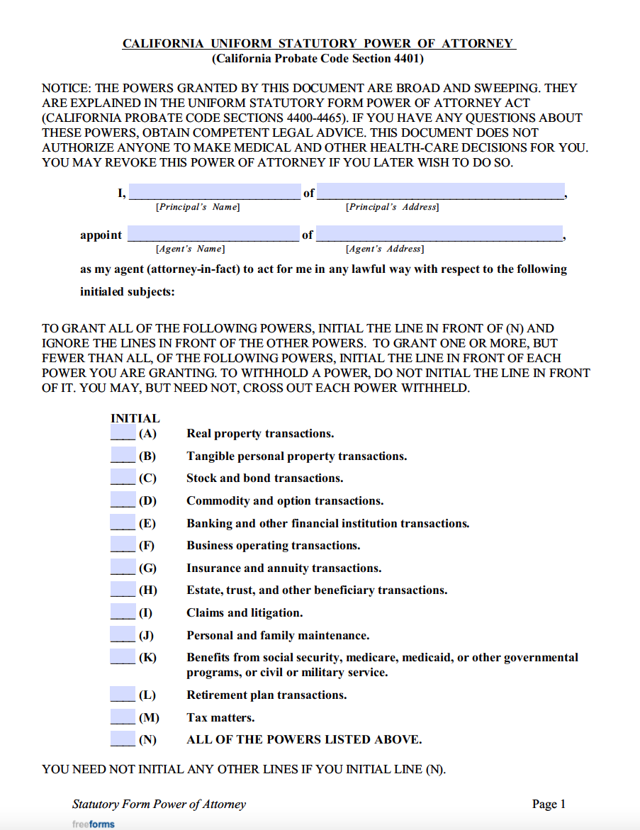 Free California Power Of Attorney Forms | Pdf regarding Free Printable Power Of Attorney Form California