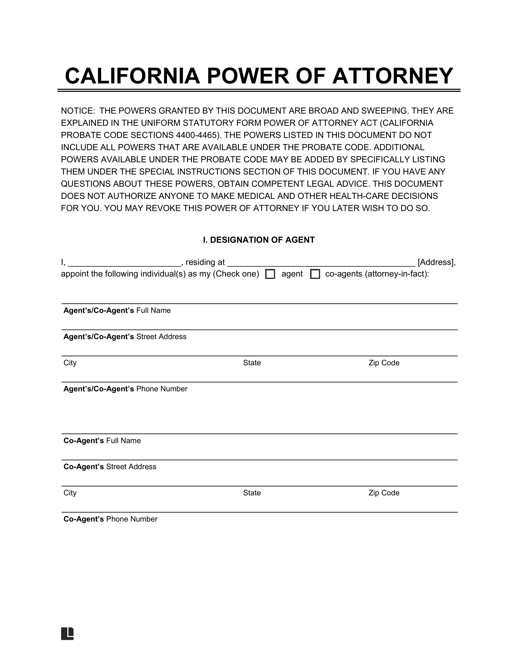 Free California Power Of Attorney Forms | Pdf &amp; Word for Free Printable Power Of Attorney Form California