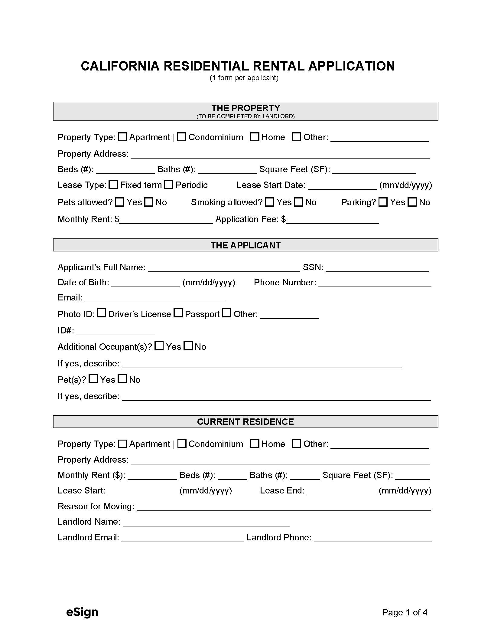 Free California Rental Application Form | Pdf | Word in Free Printable House Rental Application Form