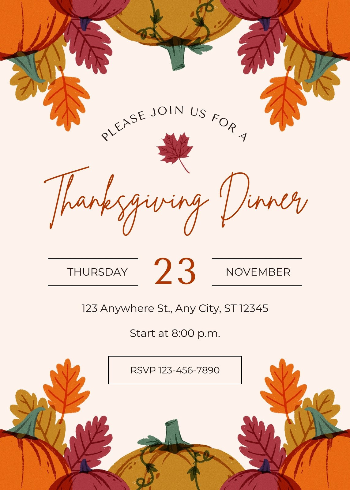 Free Custom Printable Thanksgiving Invitation Templates | Canva throughout Free Printable Thanksgiving Dinner Invitation Templates