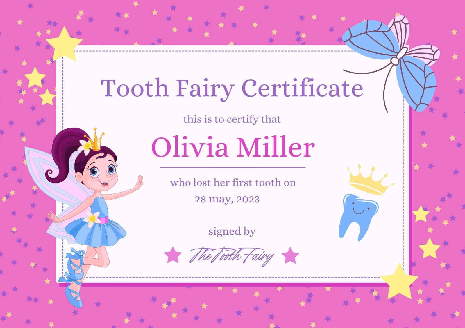 Free Customizable Tooth Fairy Certificate Templates | Canva inside Free Printable Tooth Fairy Pictures