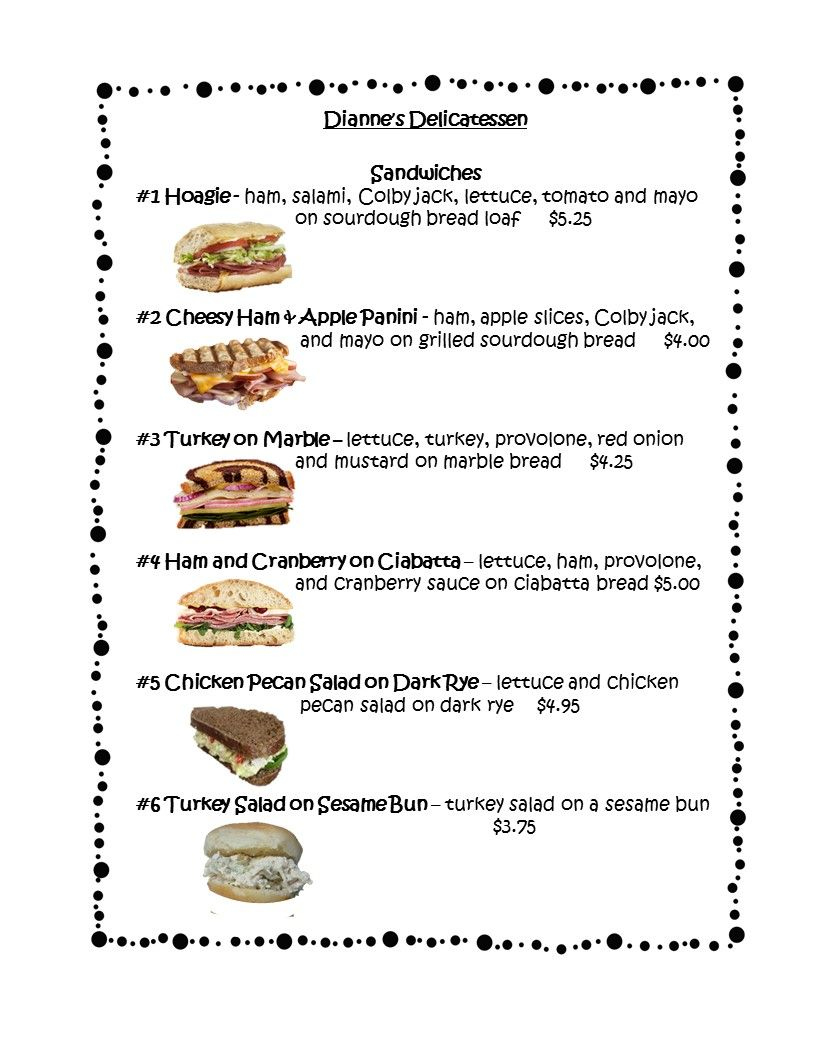 Free Dianne&amp;#039;S Delicatessen Menu | Math Worksheets, Math Printables inside Free Printable Menu Math Worksheets