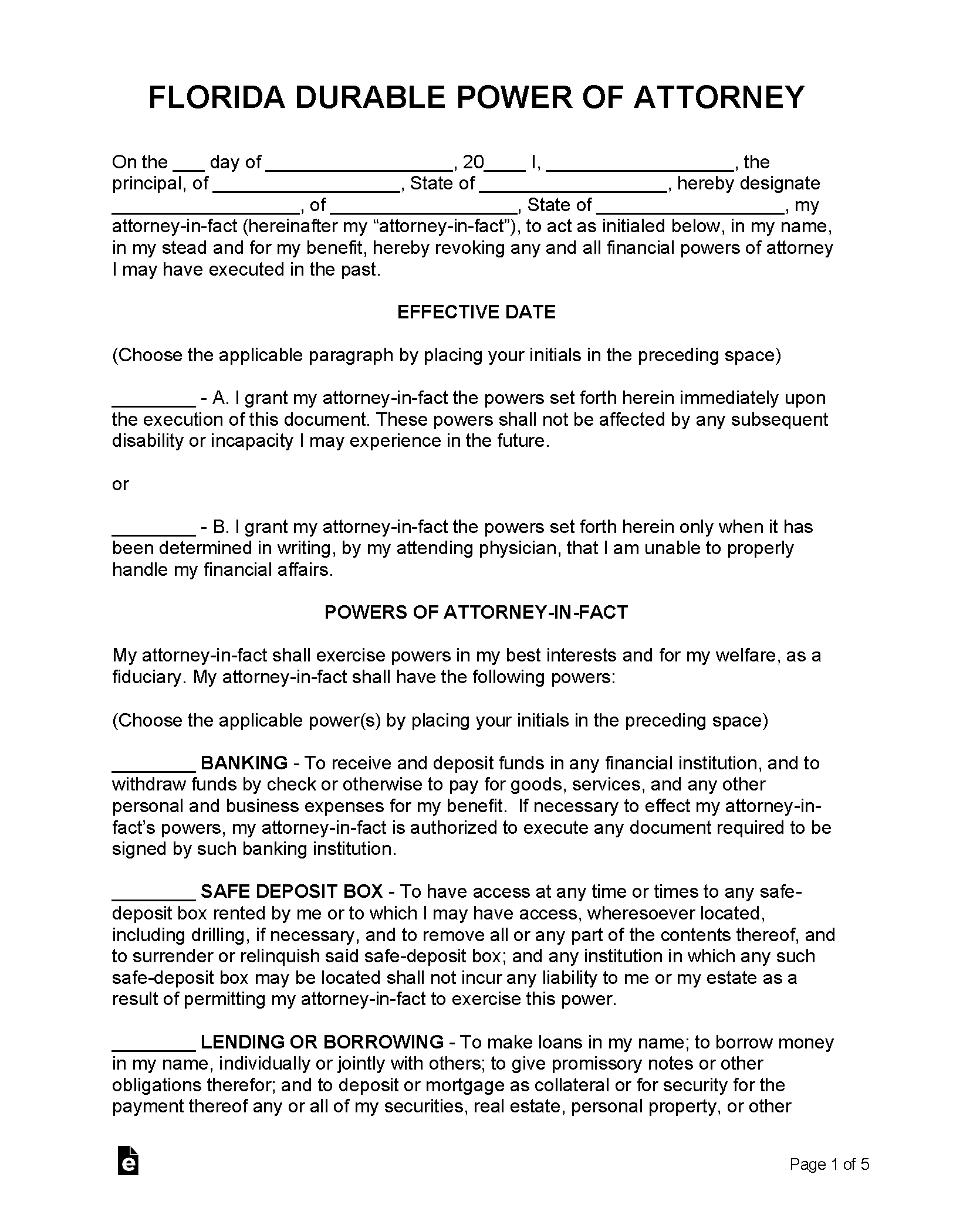 Free Durable (Financial) Power Of Attorney Form | Florida pertaining to Free Printable Power Of Attorney Form Florida