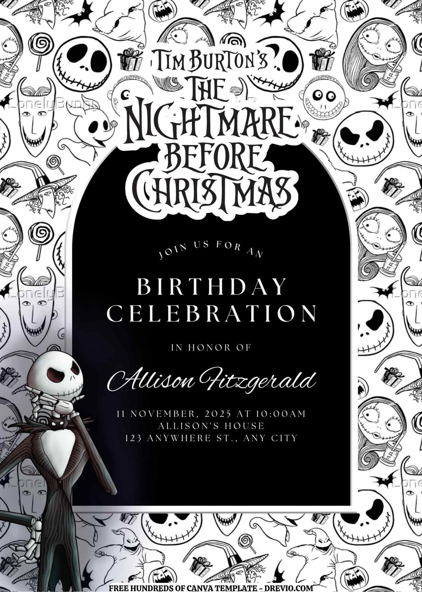 Free Editable – 18 The Nightmare Before Christmas Canva Templates intended for Free Printable Nightmare Before Christmas Birthday Invitations