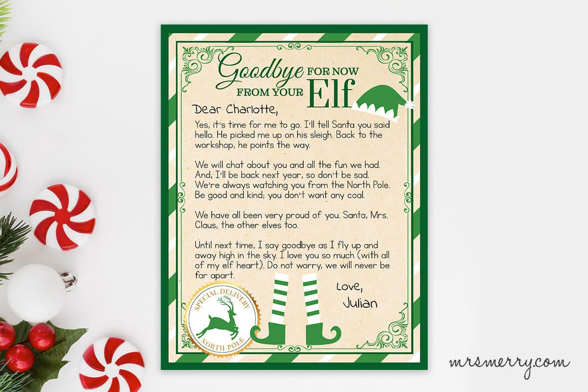 Free Elf On The Shelf Goodbye Letter Printable | Mrs. Merry with Goodbye Letter From Elf on the Shelf Free Printable