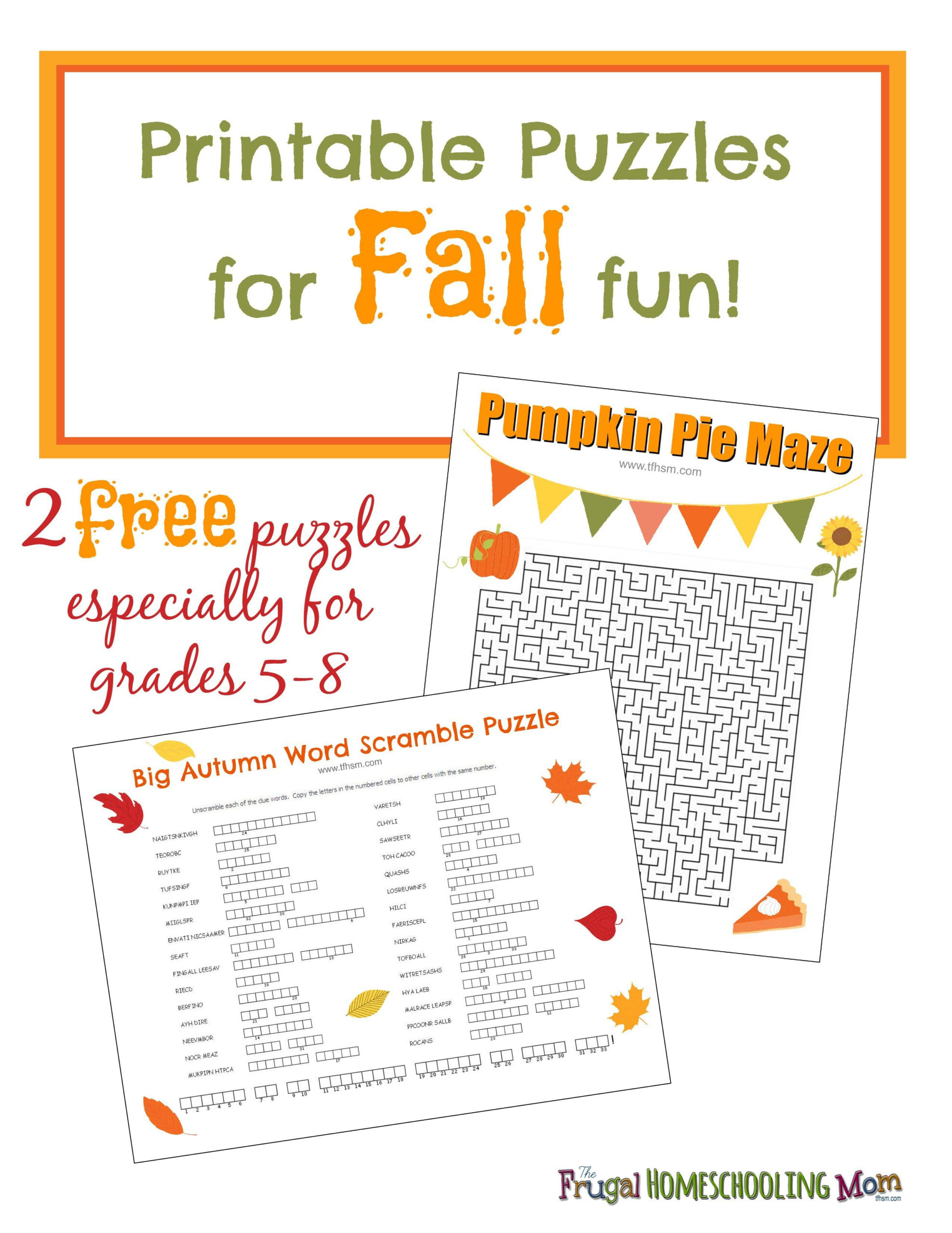 Free Fall Printable Puzzles | Free Homeschooling | The Frugal throughout Free Printable Thanksgiving Worksheets For Middle School