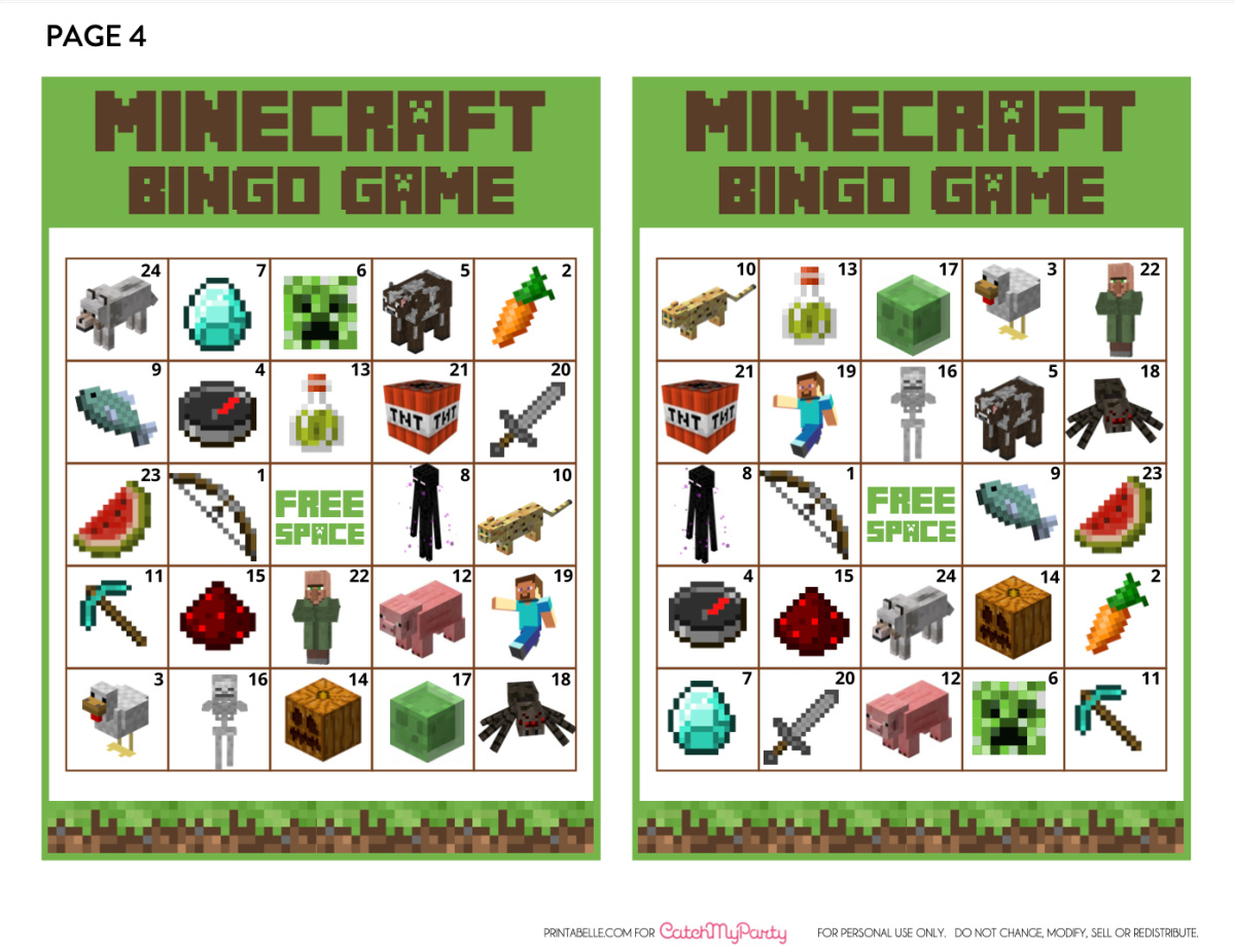 Free Fantastic Printable Minecraft Bingo Game! | Catch My Party pertaining to Free Printable Minecraft Bingo Cards