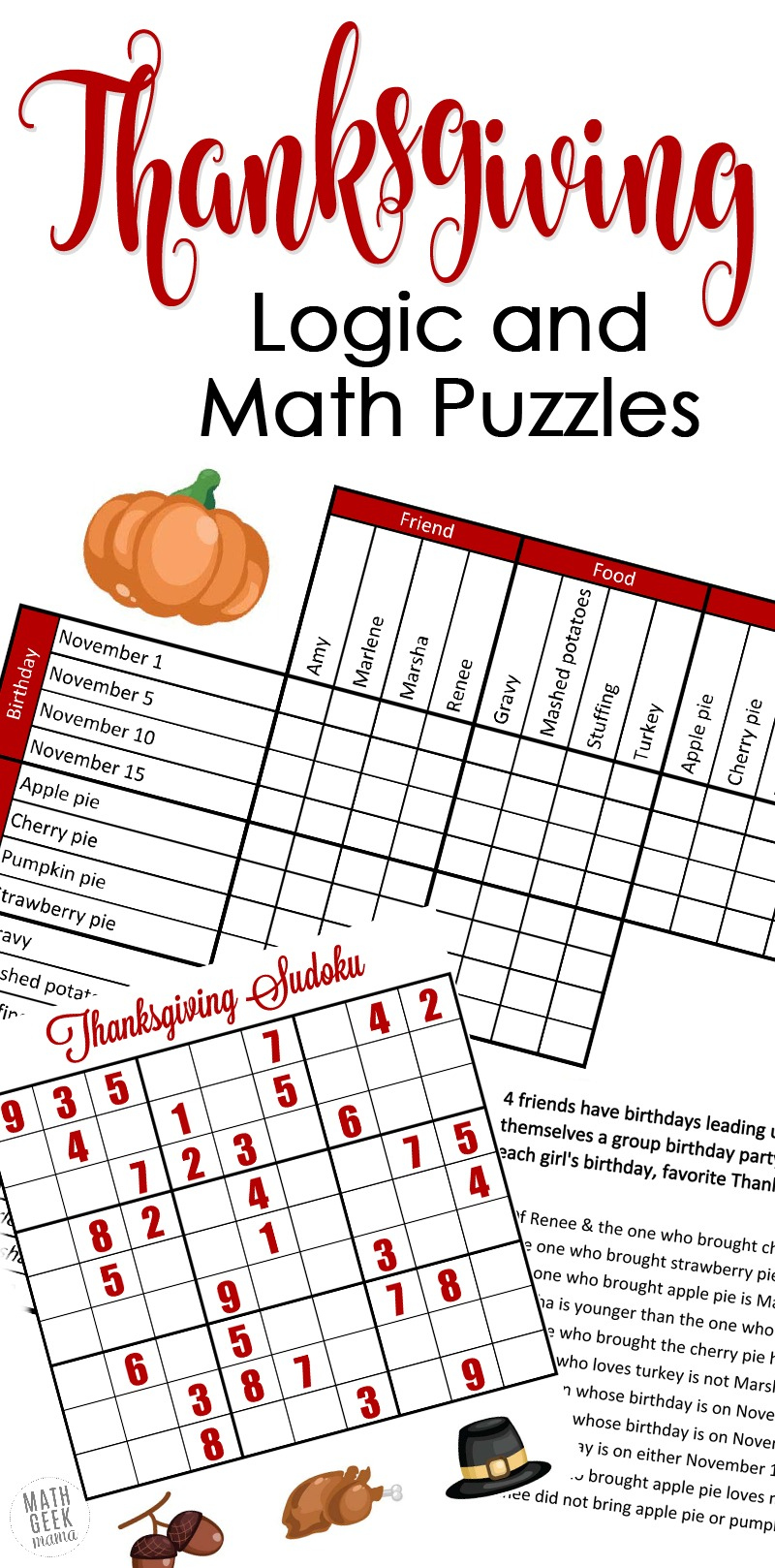 Free} Fun Thanksgiving Math Puzzles For Older Kids for Free Printable Logic Puzzles for High School Students