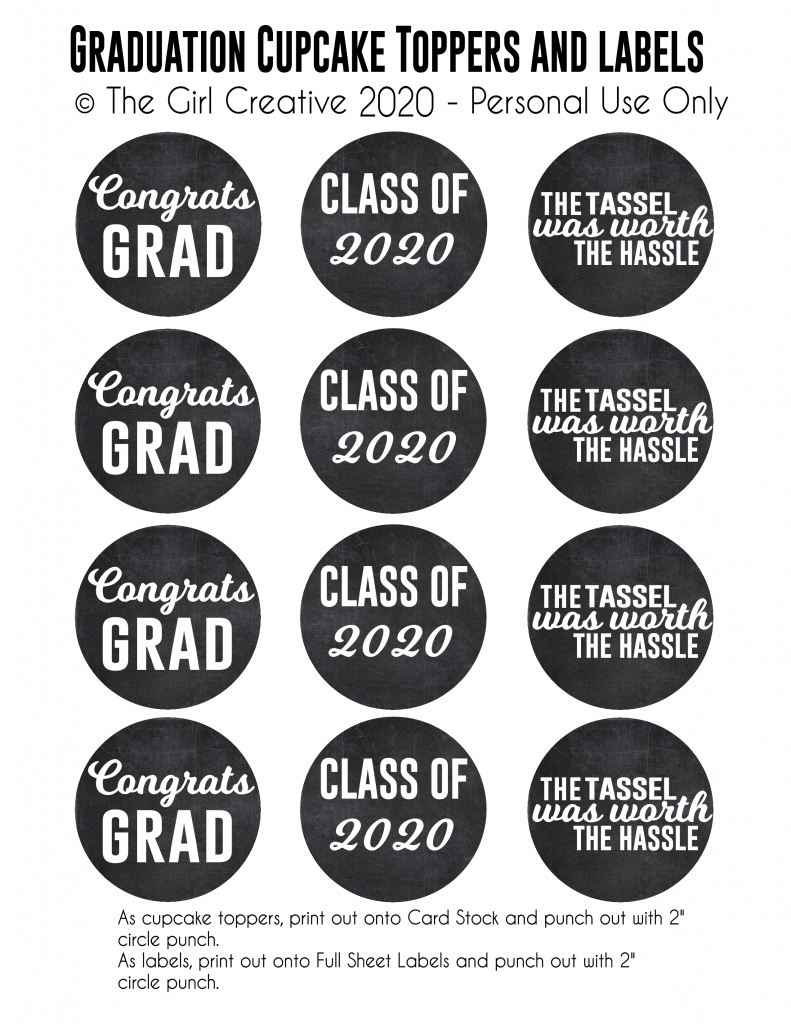 Free Graduation Printables For Class Of 2020 - The Girl Creative throughout Free Printable Graduation Cupcake Toppers