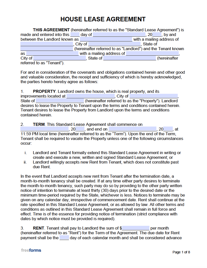 Free House Lease Agreement Template | Pdf | Word regarding Free Printable House Rental Forms