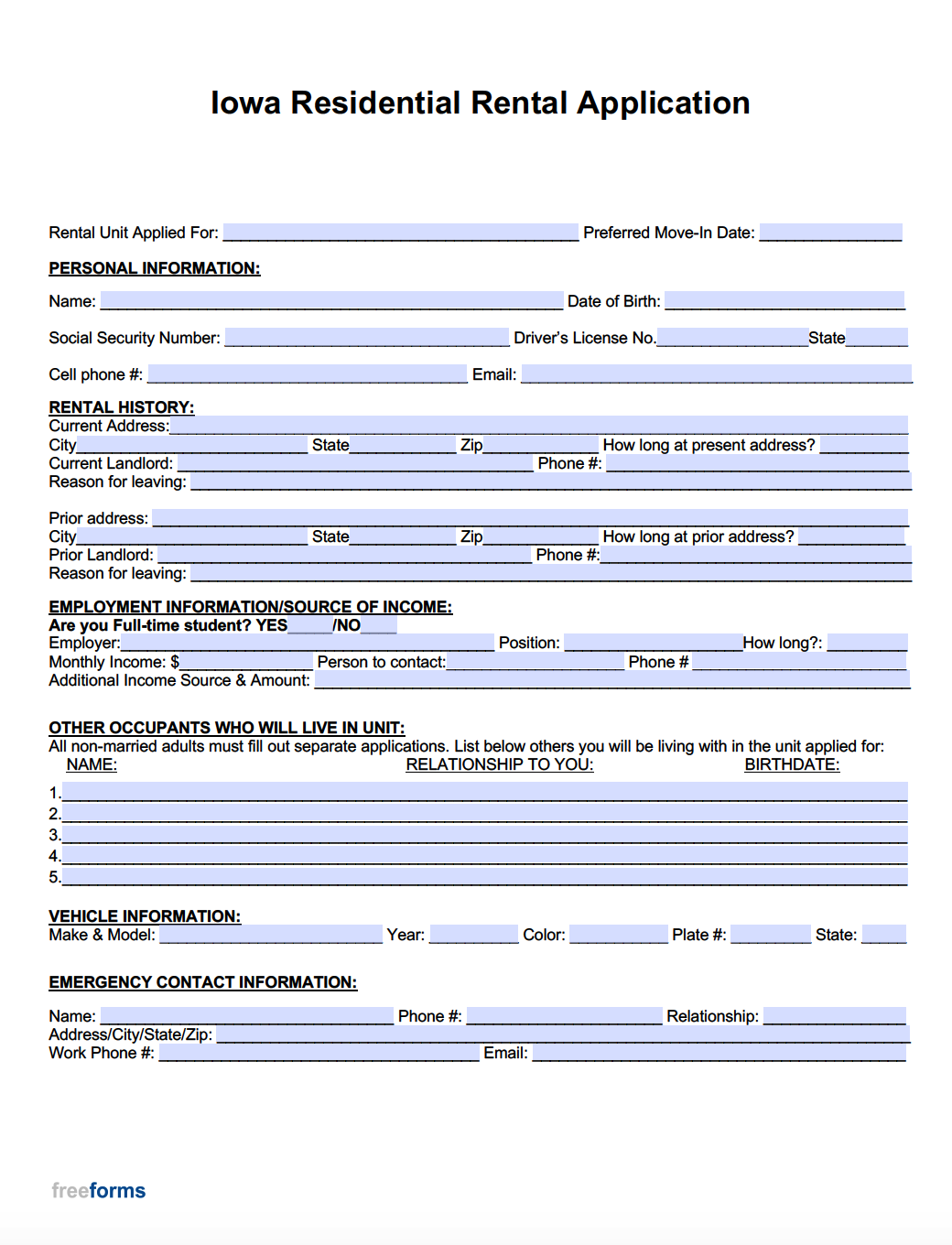 Free Iowa Residential Rental Application Form | Pdf | Word pertaining to Free Printable House Rental Application Form