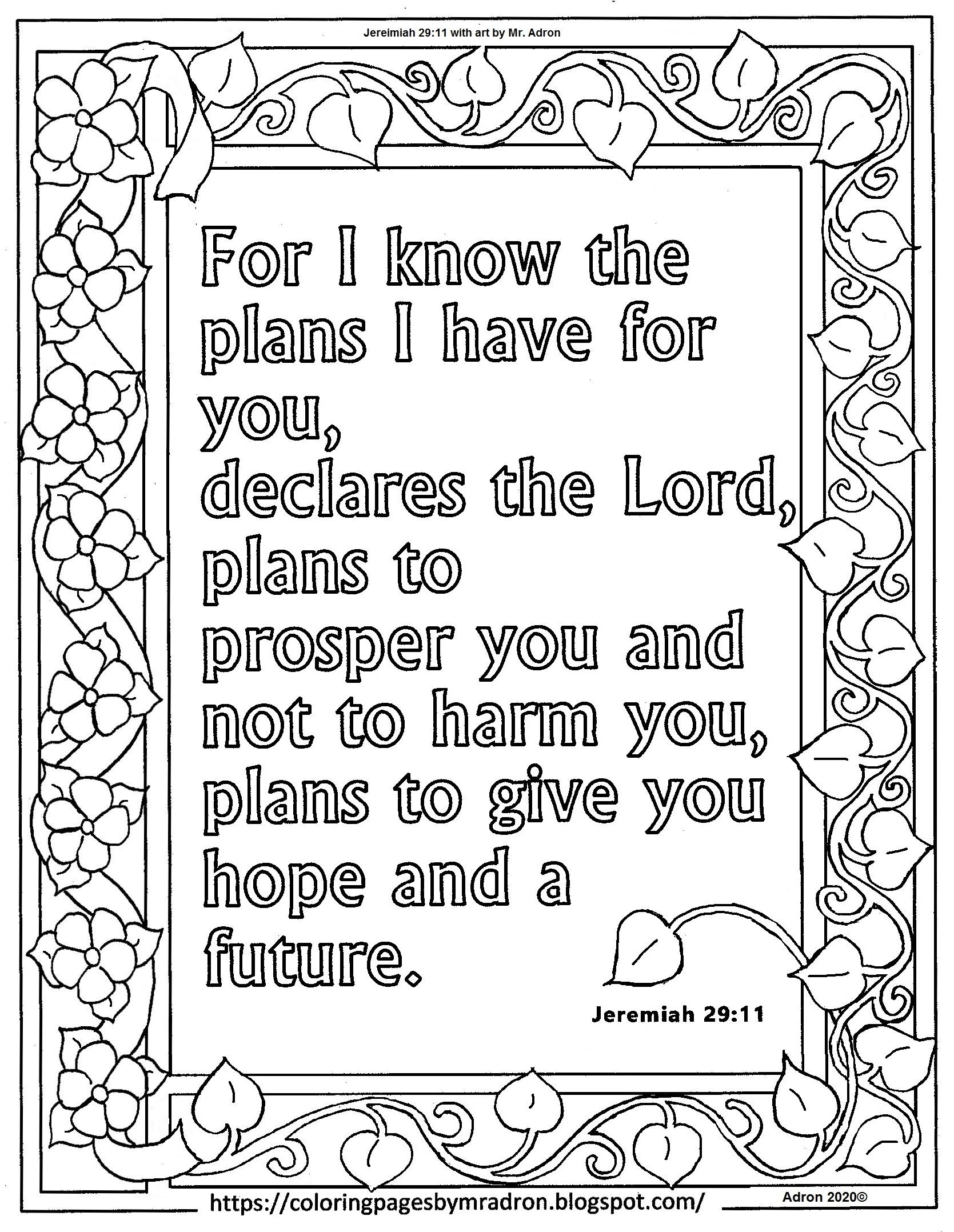 Free Jeremiah 29:11 Coloring Page with Jeremiah 29 11 Free Printable