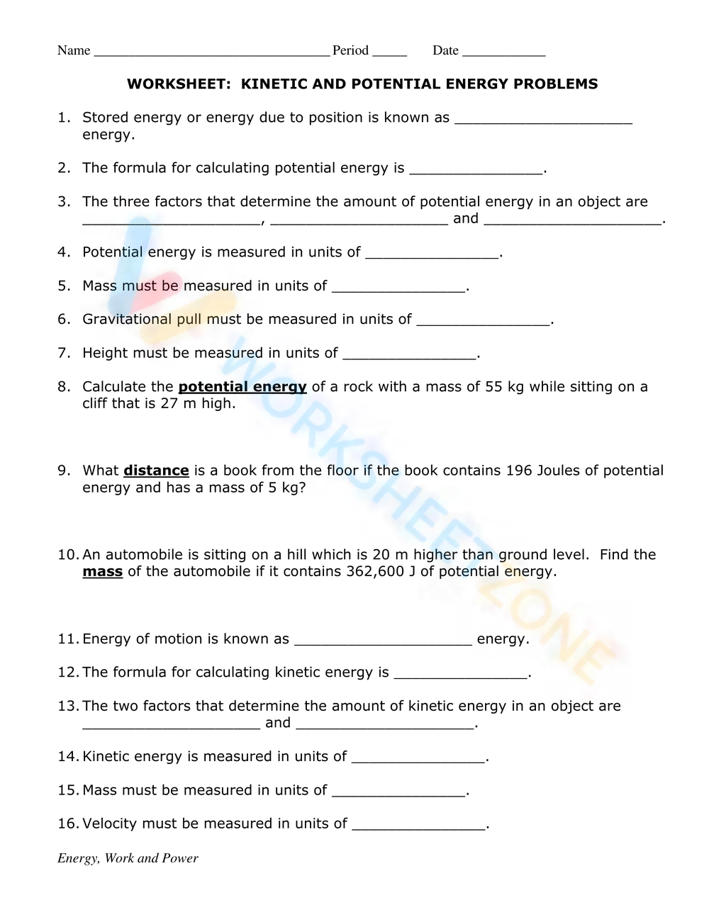 Free Kinetic And Potential Energy Worksheet Collection for Free Printable Worksheets on Potential and Kinetic Energy