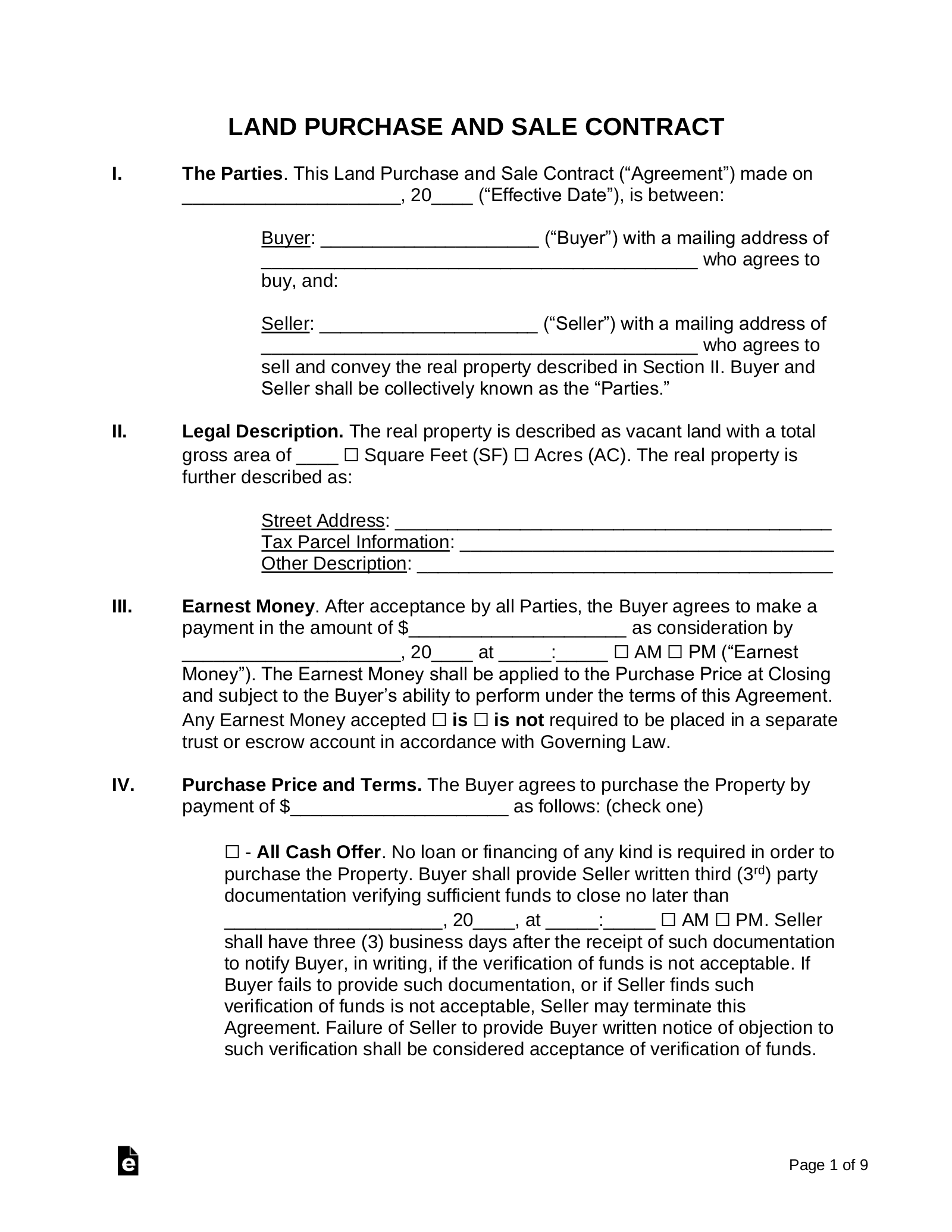 Free Land Contract Template | Residential &amp;amp; Commercial - Pdf regarding Free Printable Land Contract Forms