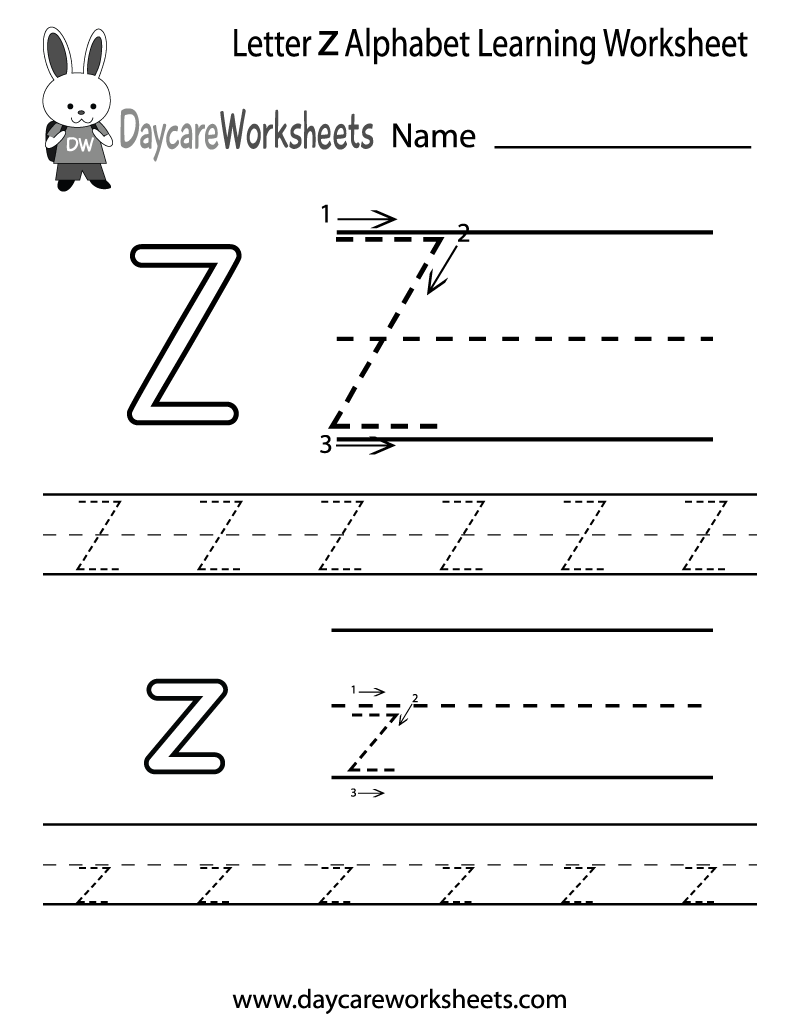 Free Letter Z Alphabet Learning Worksheet For Preschool regarding Letter Z Worksheets Free Printable