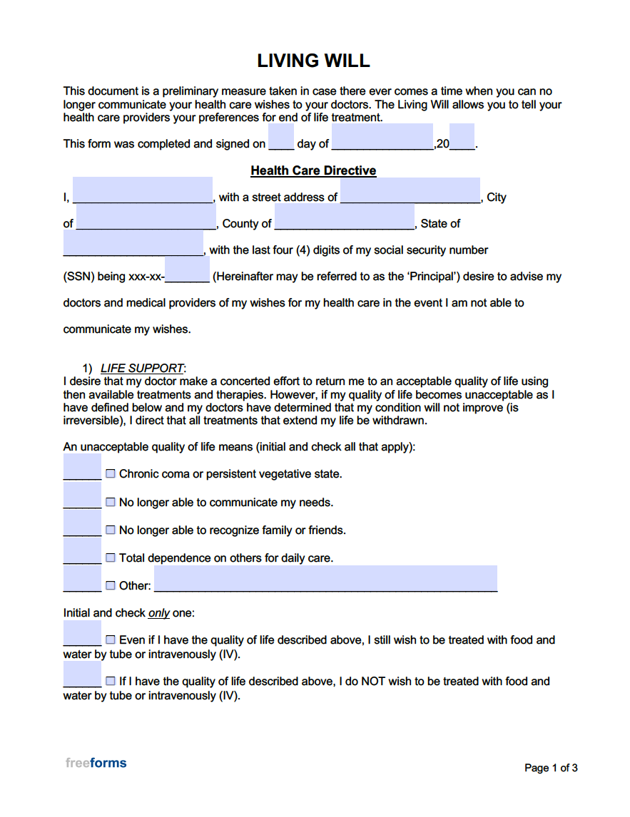 Free Living Will Forms | Pdf | Word with Living Will Forms Free Printable