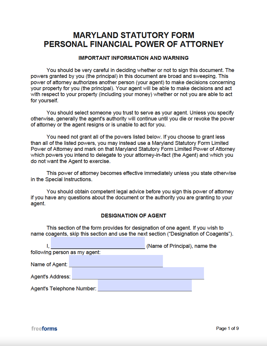 Free Maryland Power Of Attorney Forms | Pdf | Word within Maryland Power of Attorney Form Free Printable