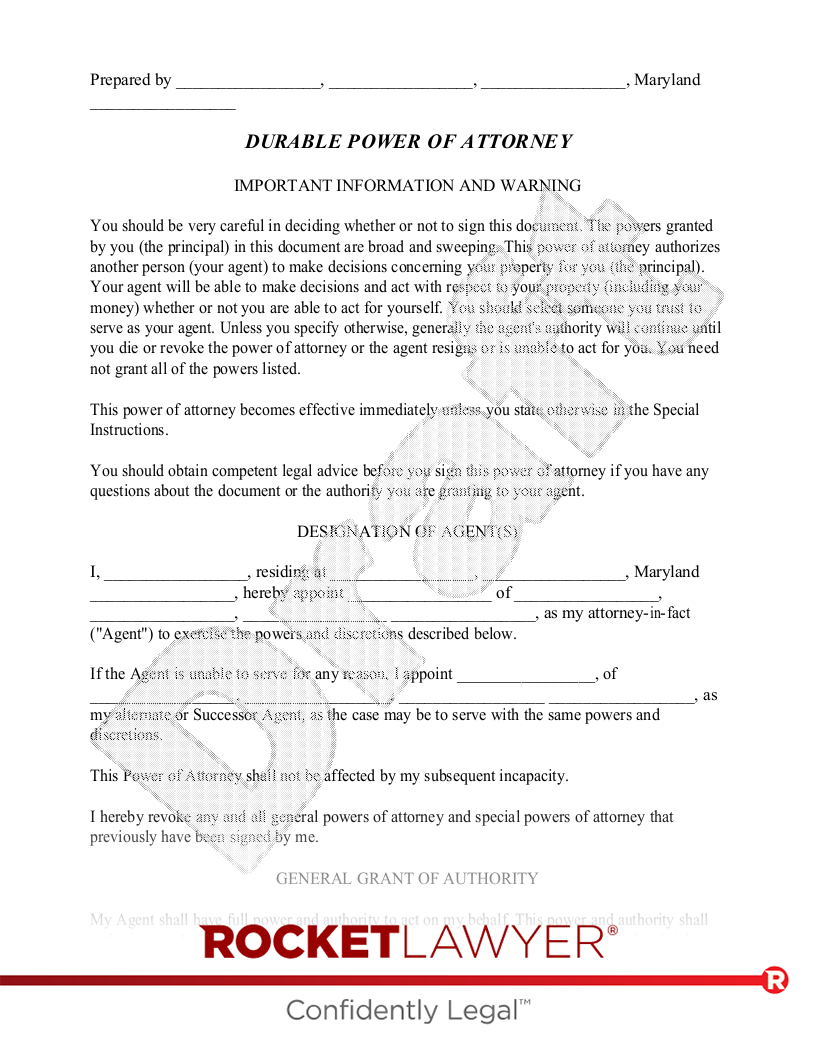 Free Maryland Power Of Attorney: Make &amp;amp; Download - Rocket Lawyer throughout Maryland Power Of Attorney Form Free Printable