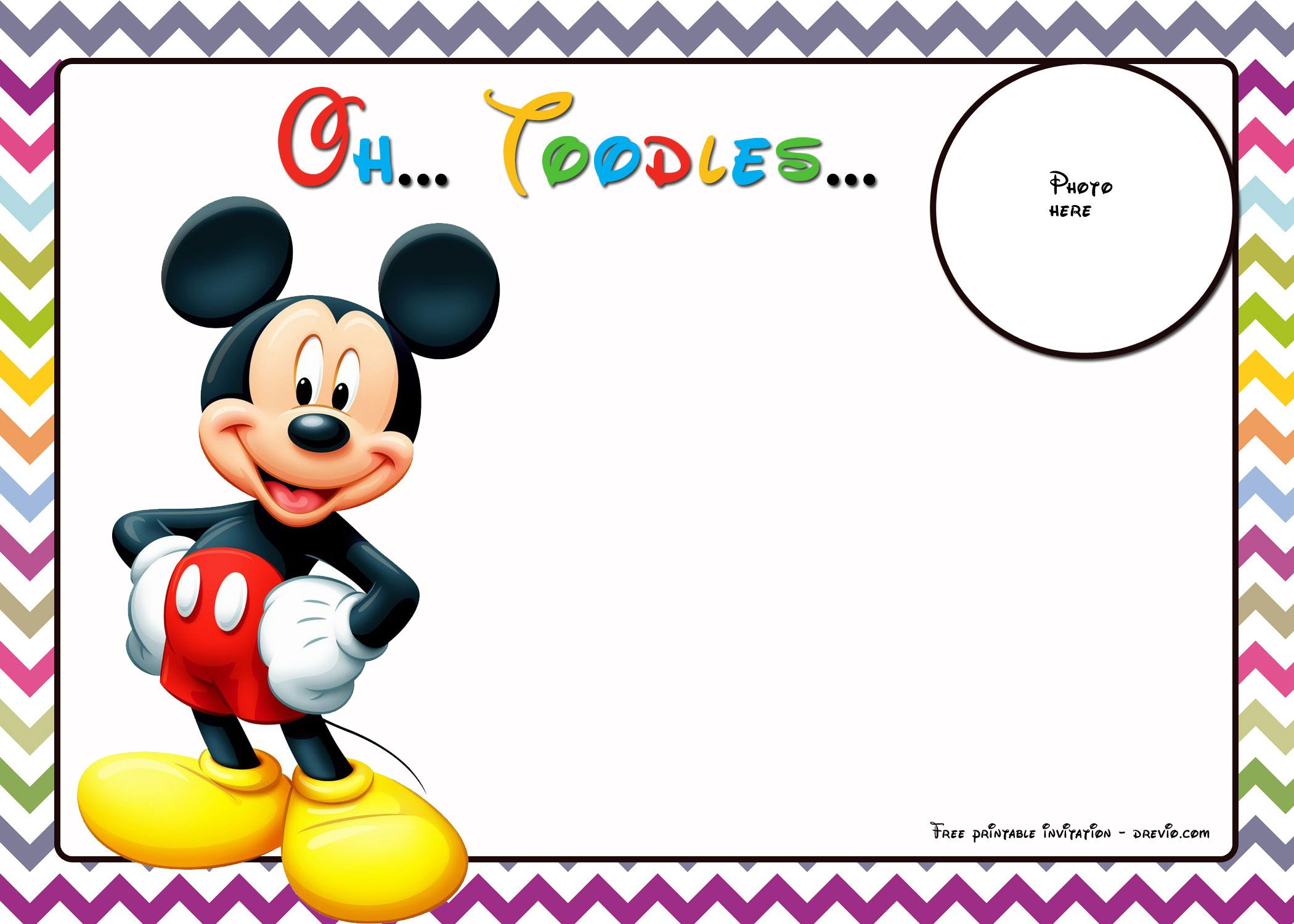 Free Mickey Mouse Birthday Invitations Template – Chevron Edition in Free Printable Mickey Mouse Invitations