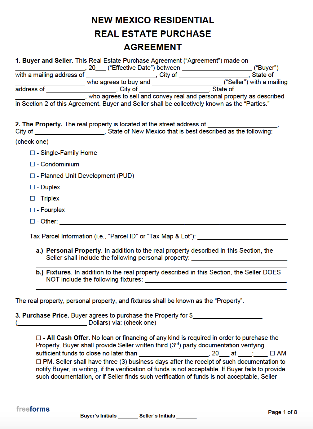 Free New Mexico Real Estate Purchase Agreement Template | Pdf | Word with regard to Free Printable Real Estate Contracts