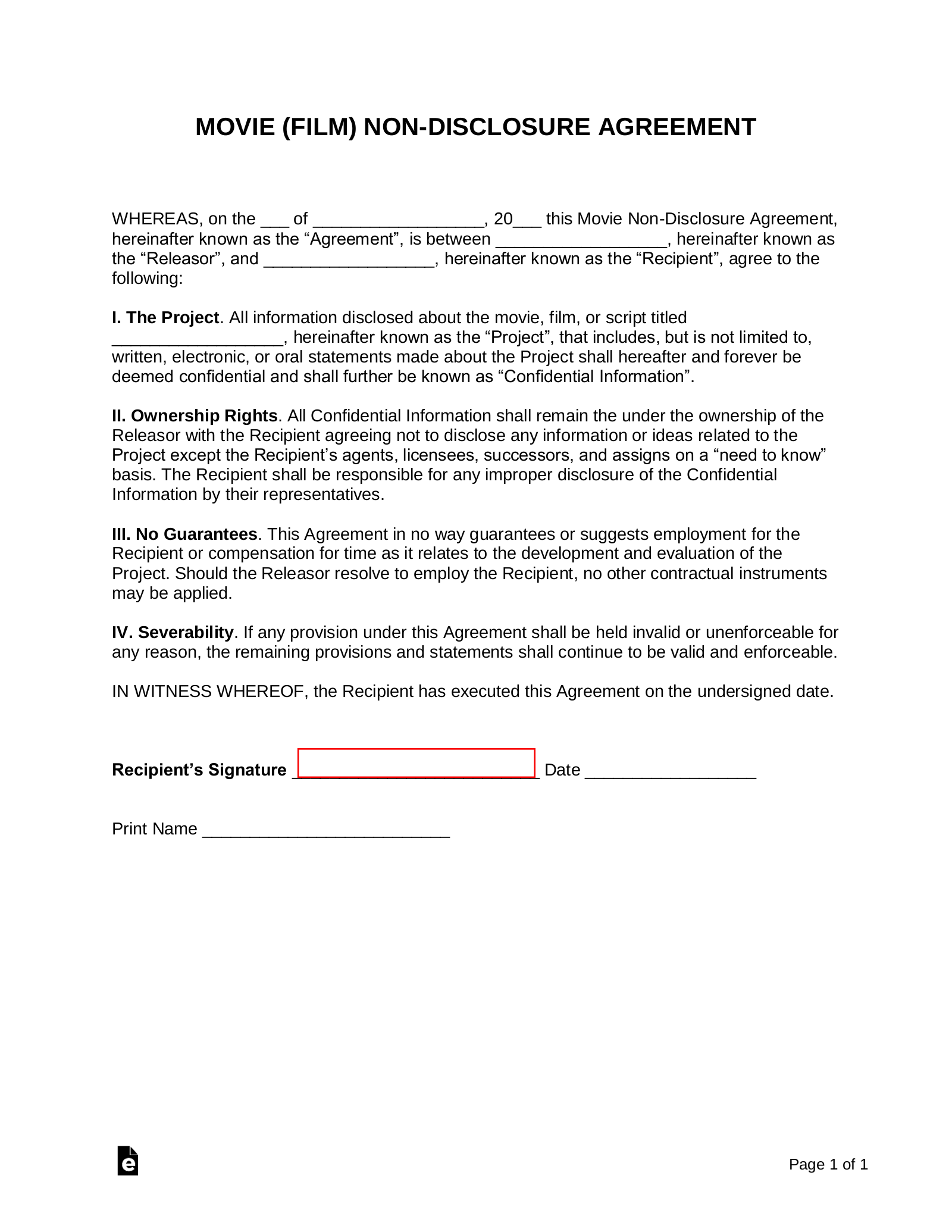 Free Non-Disclosure Agreement (Nda) Templates (21) - Pdf | Word regarding Free Printable Non Disclosure Agreement Form