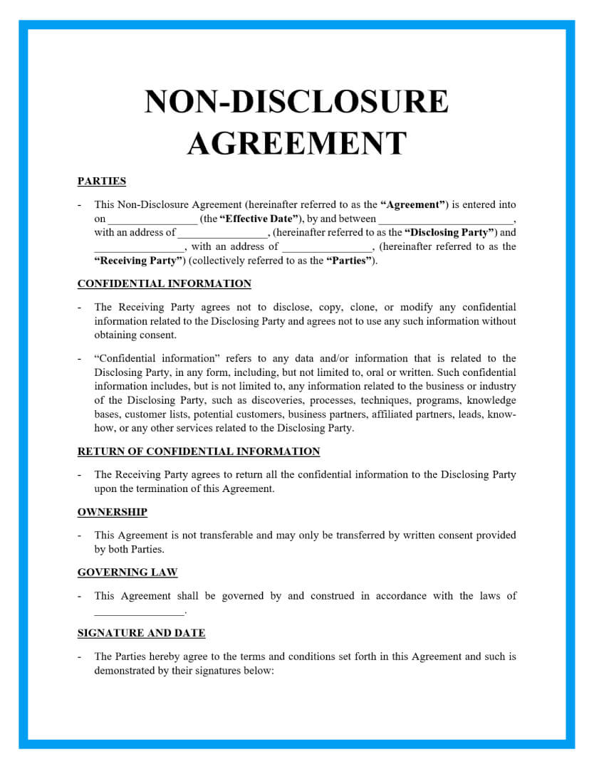 Free Non-Disclosure Agreement Template Document within Free Printable Non Disclosure Agreement Form