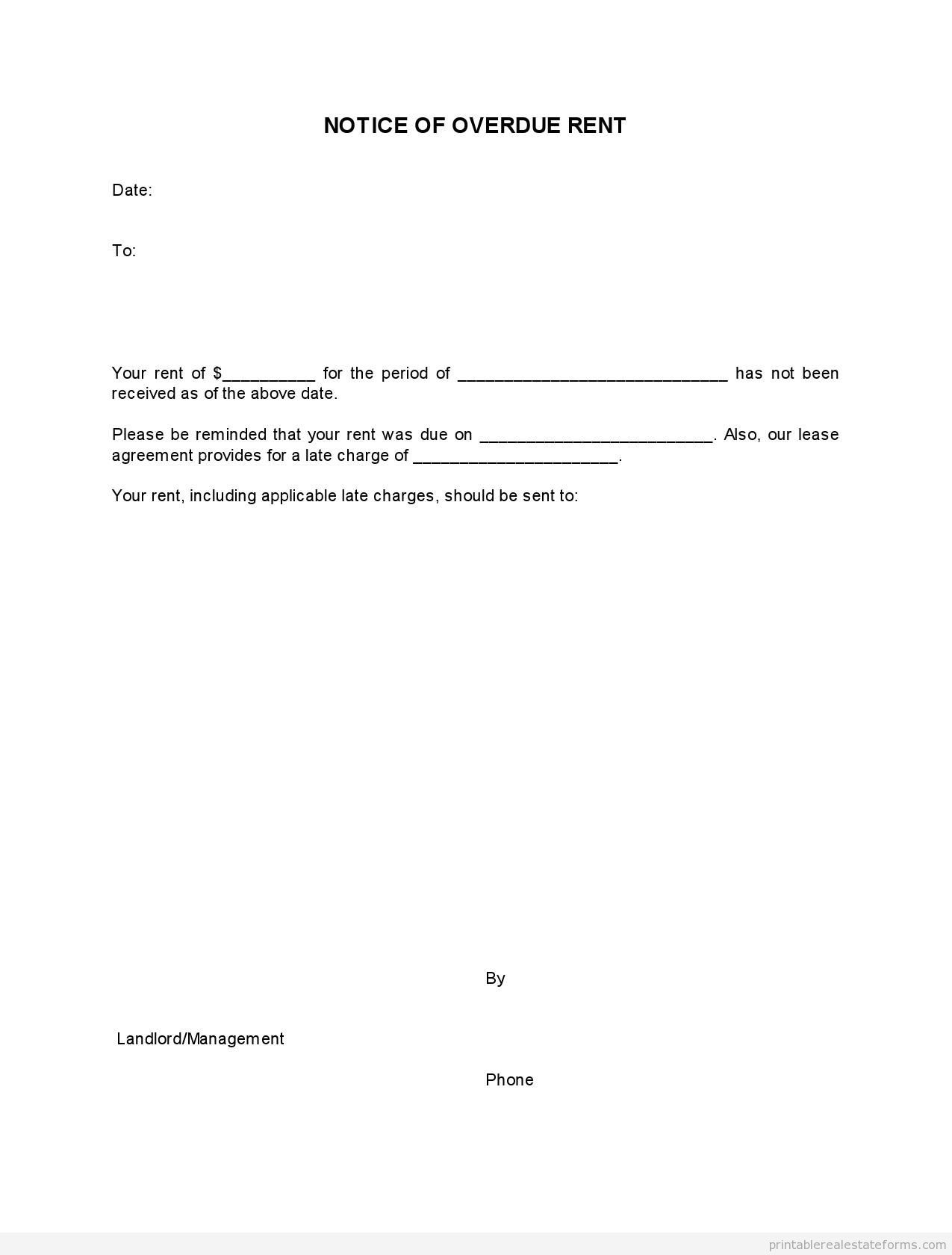 Free Notice Of Overdue Rent Form | Printable Real Estate Forms with Free Printable Late Rent Notice