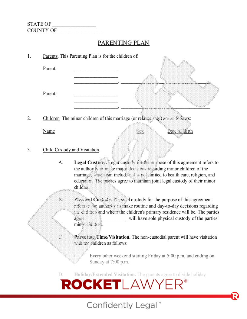 Free Parenting Plan: Print, Save &amp;amp; Download - Rocket Lawyer for Free Printable Parenting Plan