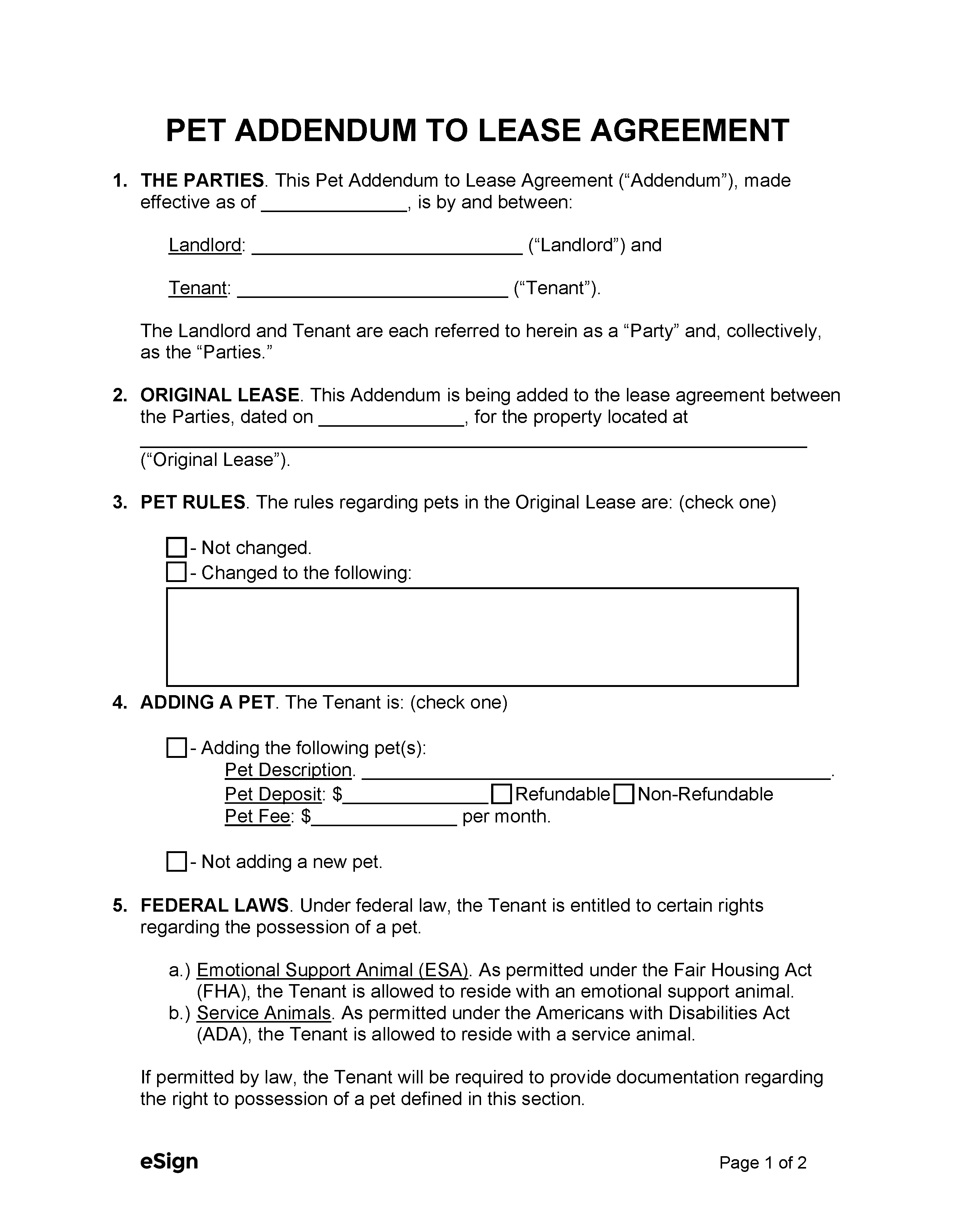 Free Pet Addendum To Lease Templates (3) | Pdf | Word inside Free Printable Pet Addendum