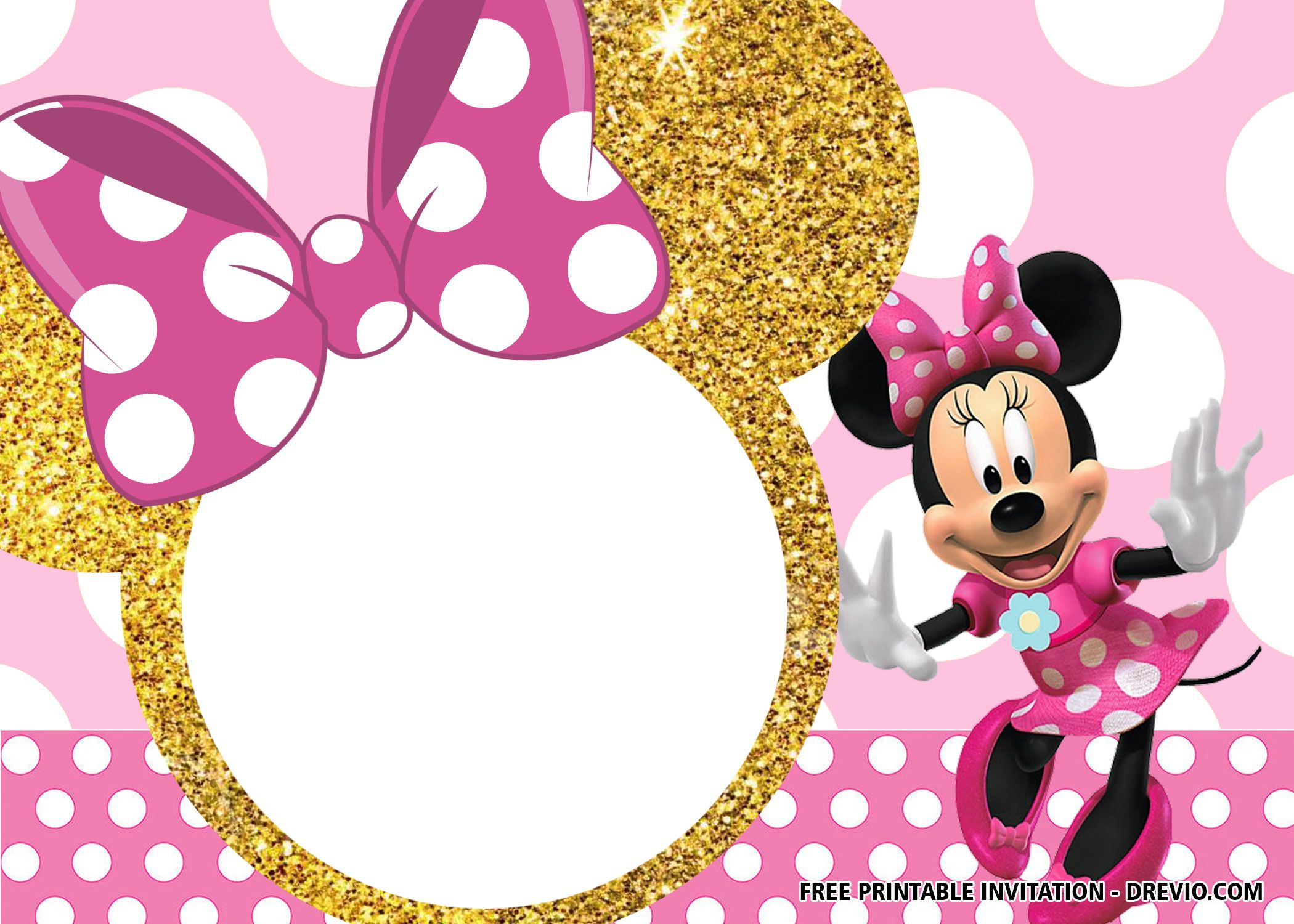 Free Pink And Gold Minnie Mouse Invitation Templates throughout Free Printable Minnie Mouse Invitations