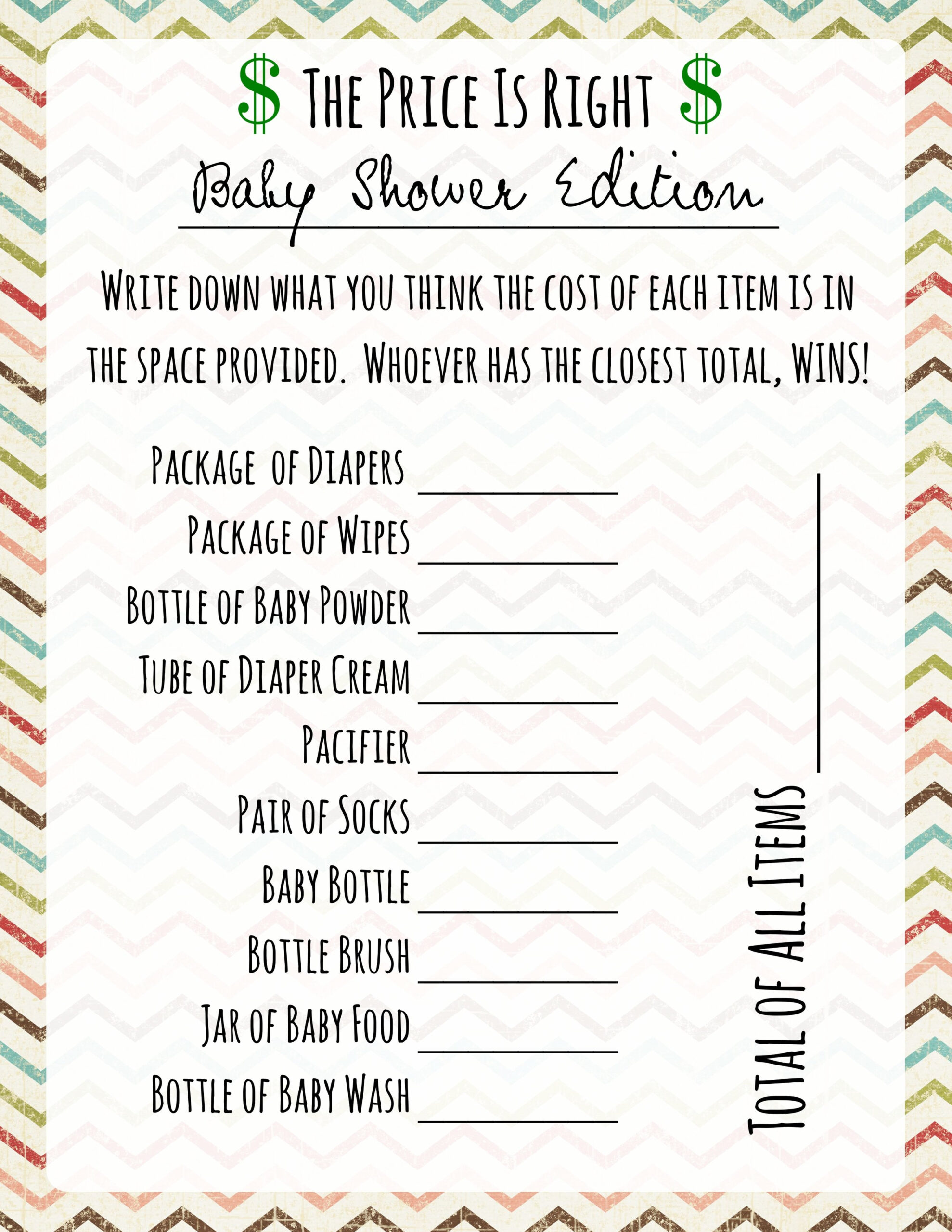 Free Printable Baby Shower Games - Download Instantly! throughout Free Printable Price Is Right Baby Shower Game