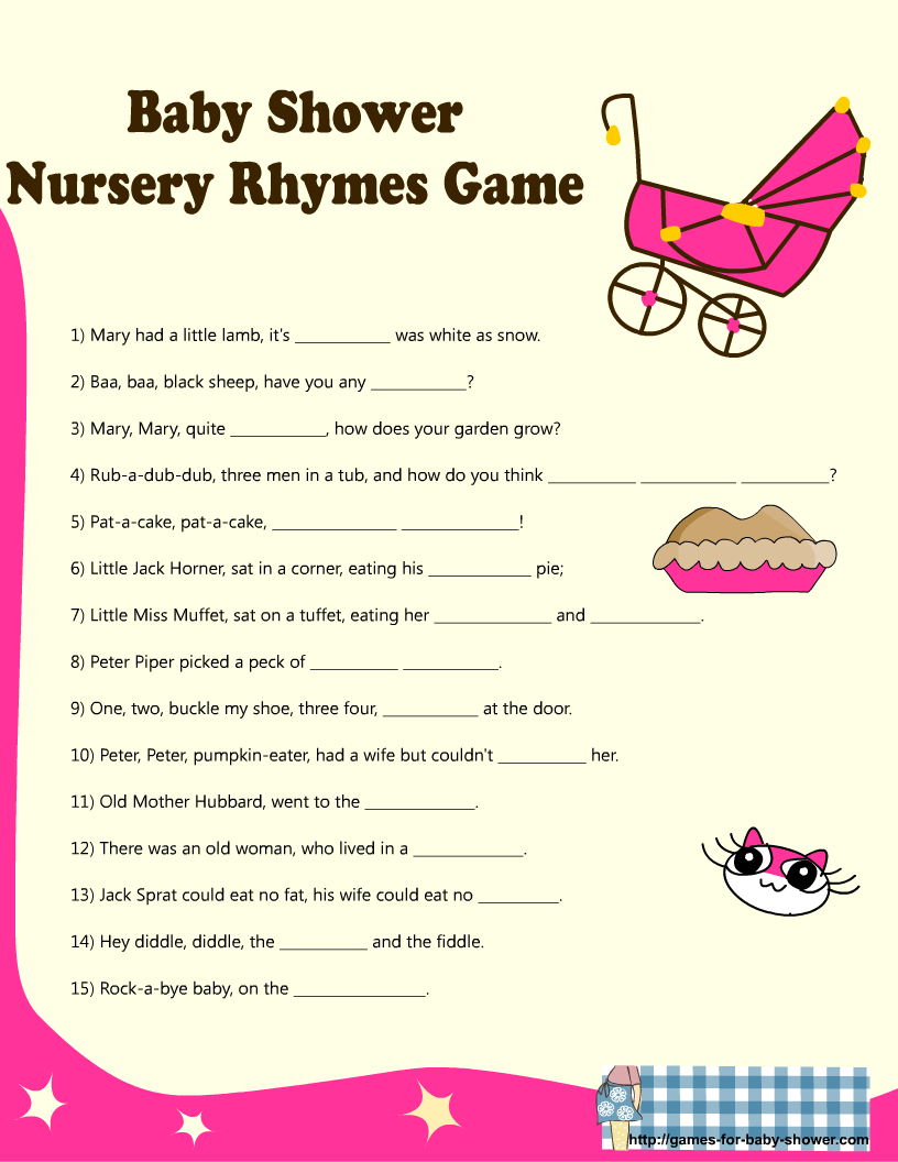 Free Printable Baby Shower Nursery Rhyme Games with Free Printable Nursery Rhymes