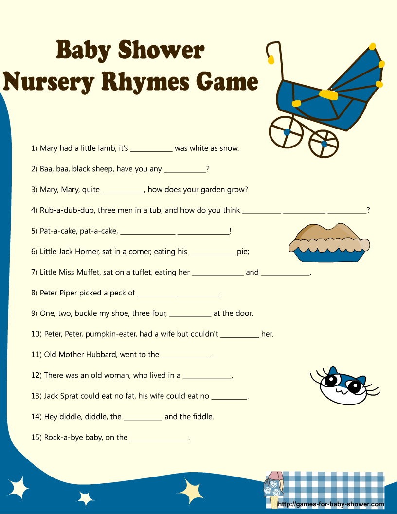 Free Printable Baby Shower Nursery Rhyme Games with Free Printable Nursery Rhymes