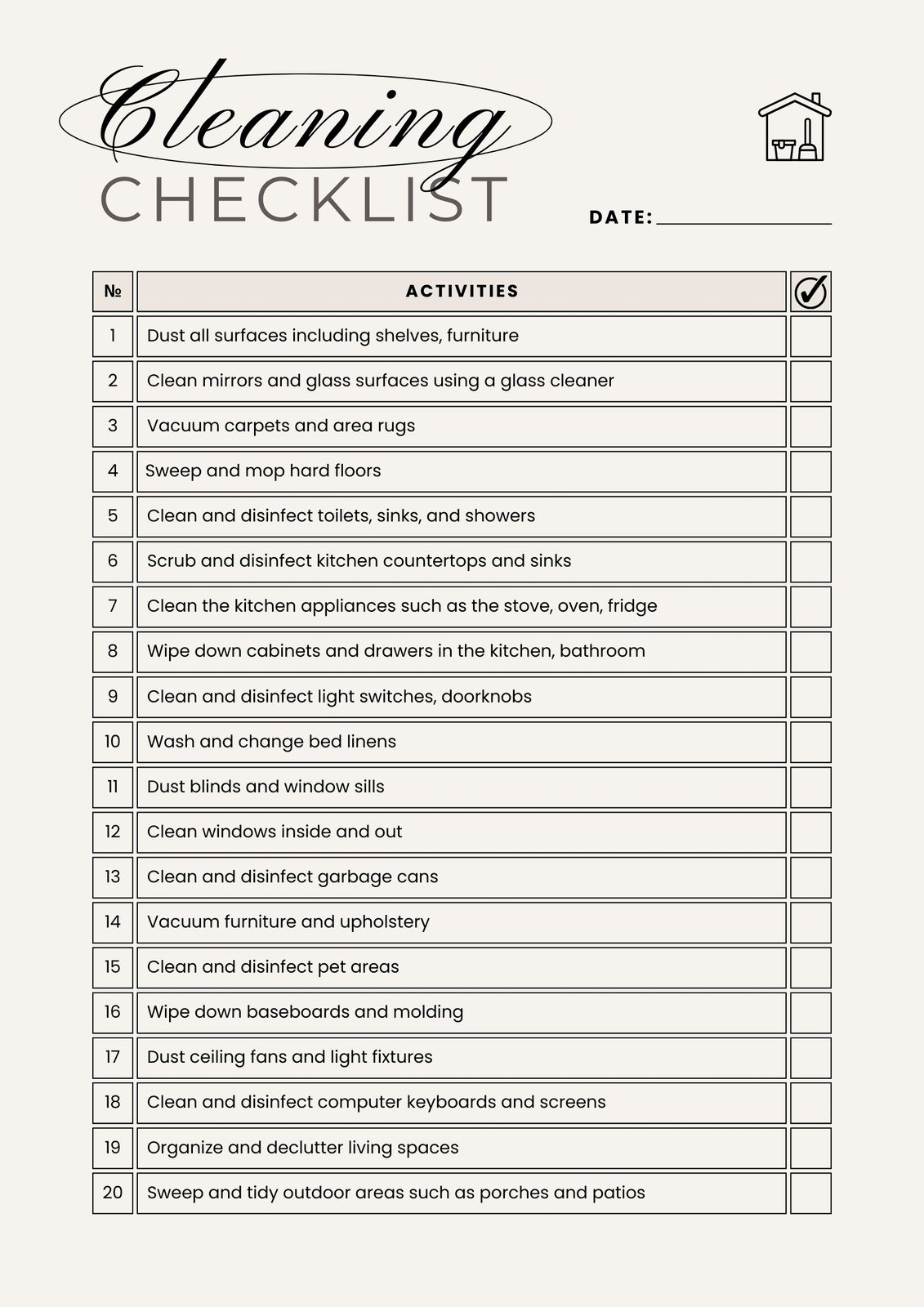 Free Printable Cleaning Checklist Templates | Canva inside Free Printable House Cleaning Checklist for Maid