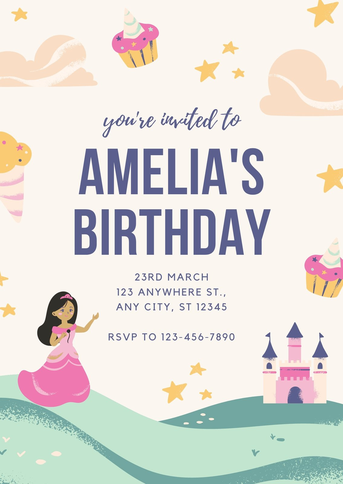 Free, Printable, Customizable Princess Invitation Templates | Canva regarding Printable Invitations Free No Download