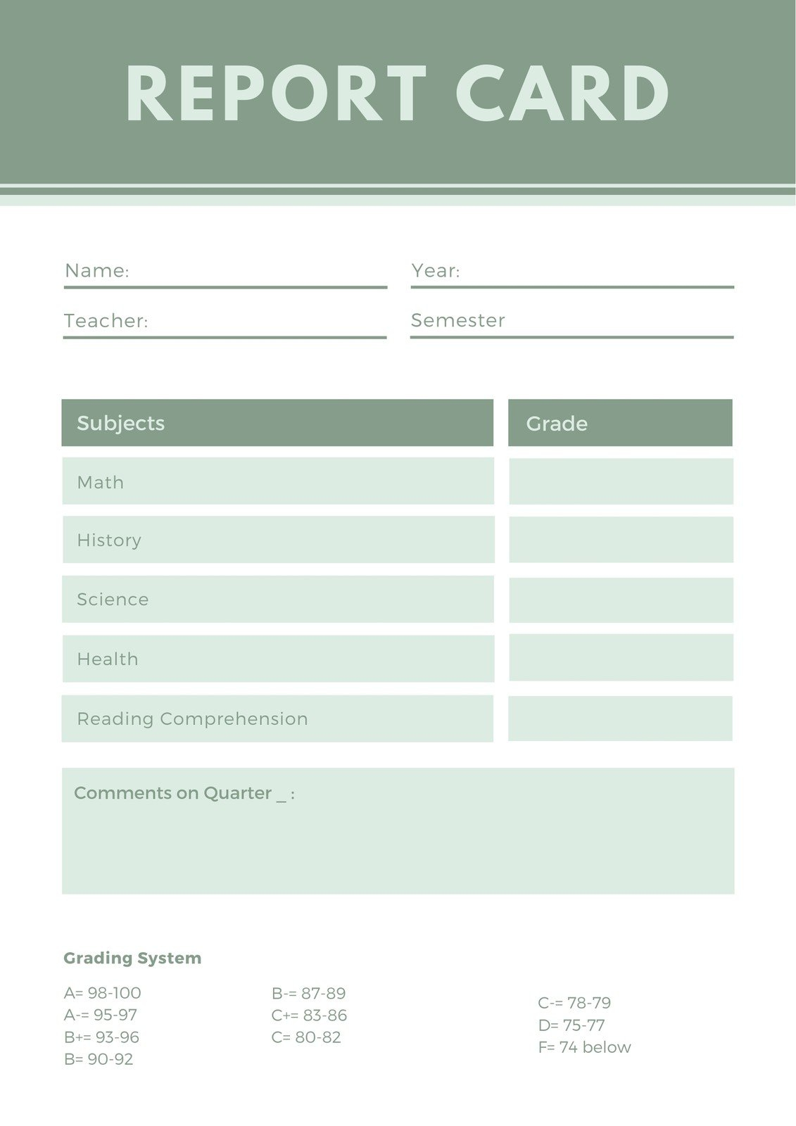 Free, Printable, Customizable Report Card Templates | Canva in Free Printable Report Card Comments