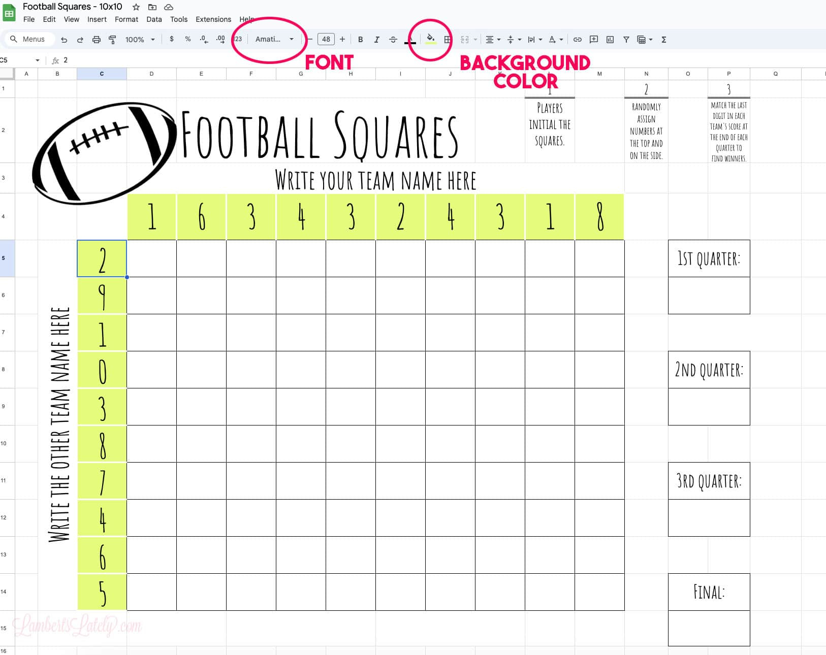 Free Printable Football Squares Template | Lamberts Lately within Free Printable Football Templates