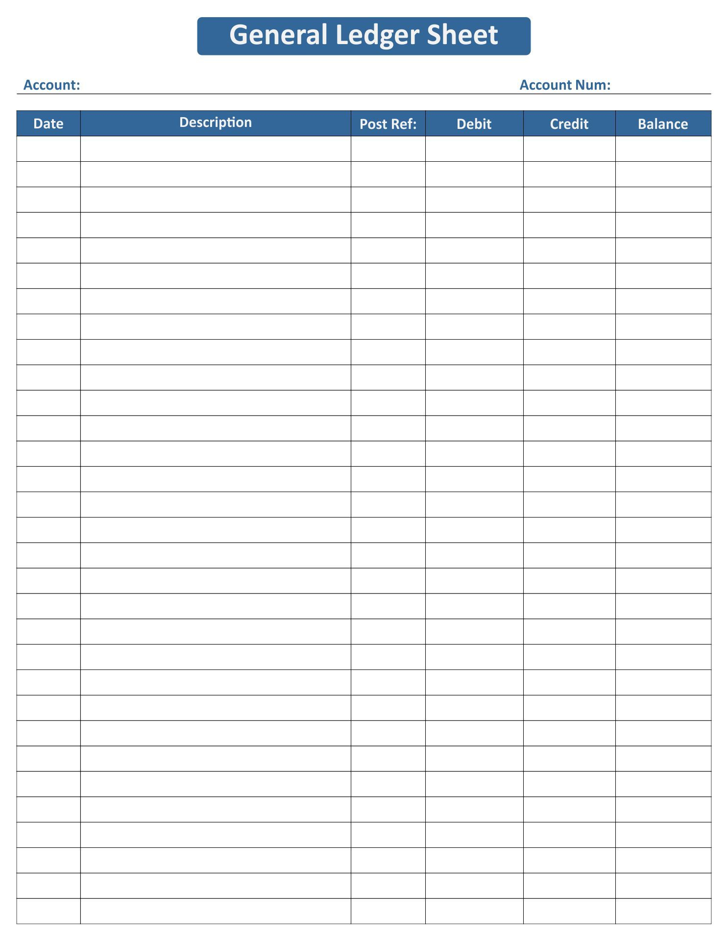 Free Printable General Ledger Sheet throughout Free Printable Ledger Sheets