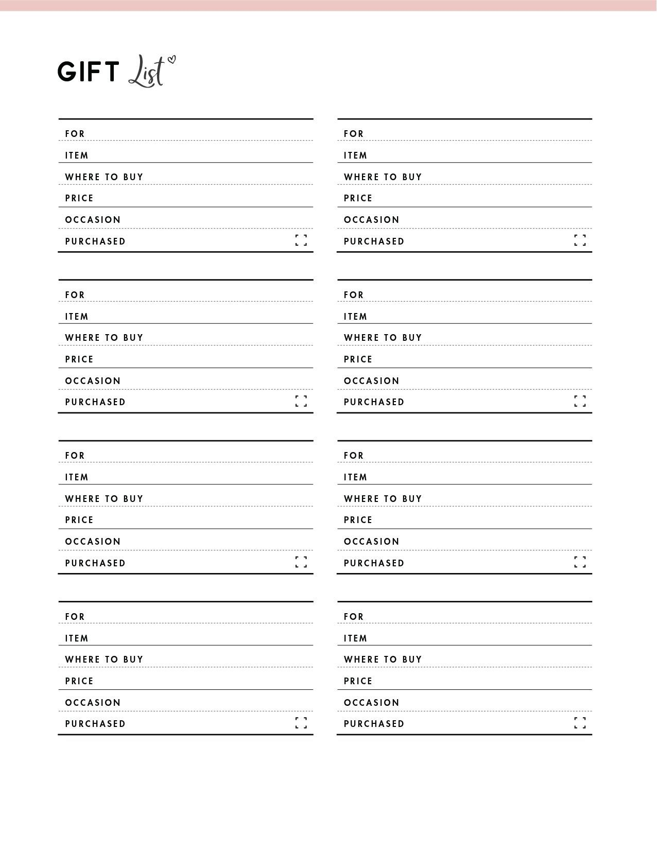 Free Printable Gift List Template - World Of Printables with regard to Free Printable Gift List